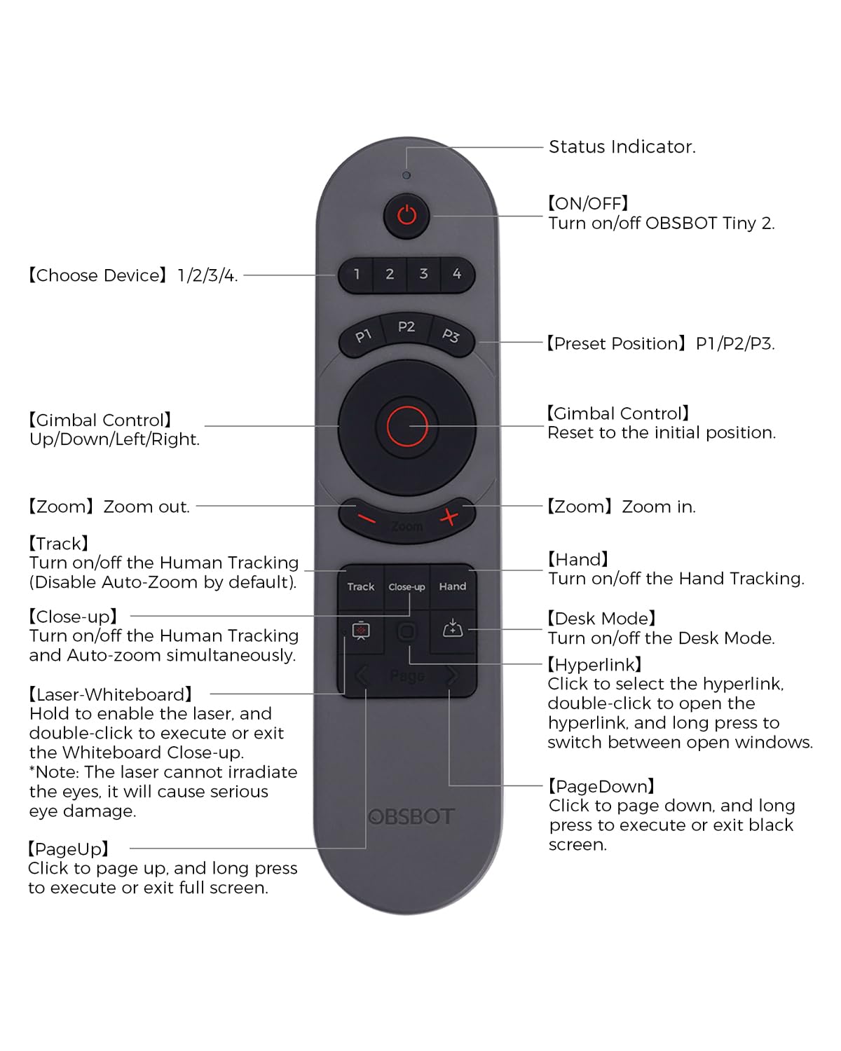 OBSBOT Tiny 2 Remote Control Smart Remote for Tiny 2 Tiny 2 - OBSBOT Official Imagery - 6