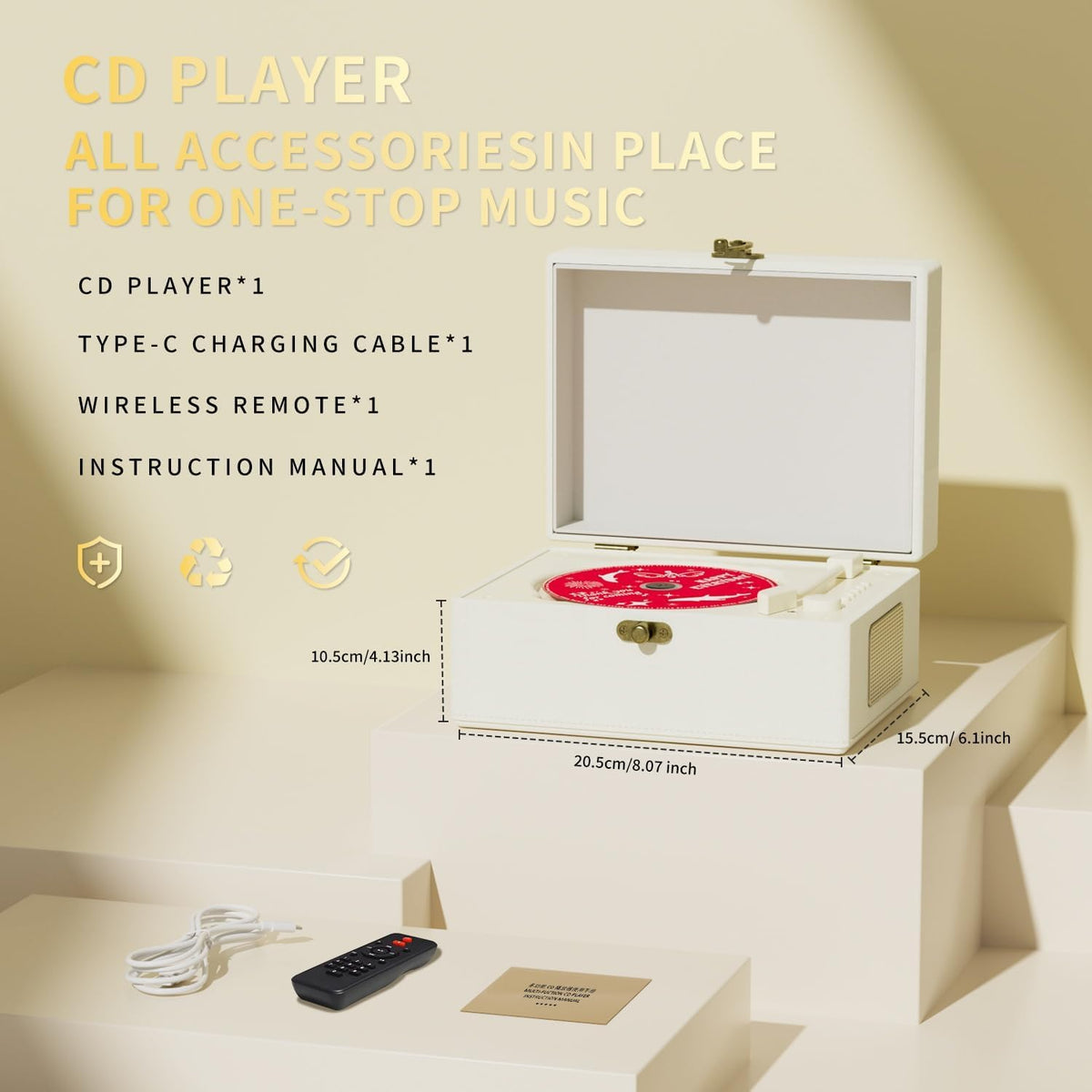 Yintiny Rechargeable Leather CD Player with Speakers - Yintiny Official Imagery - 6