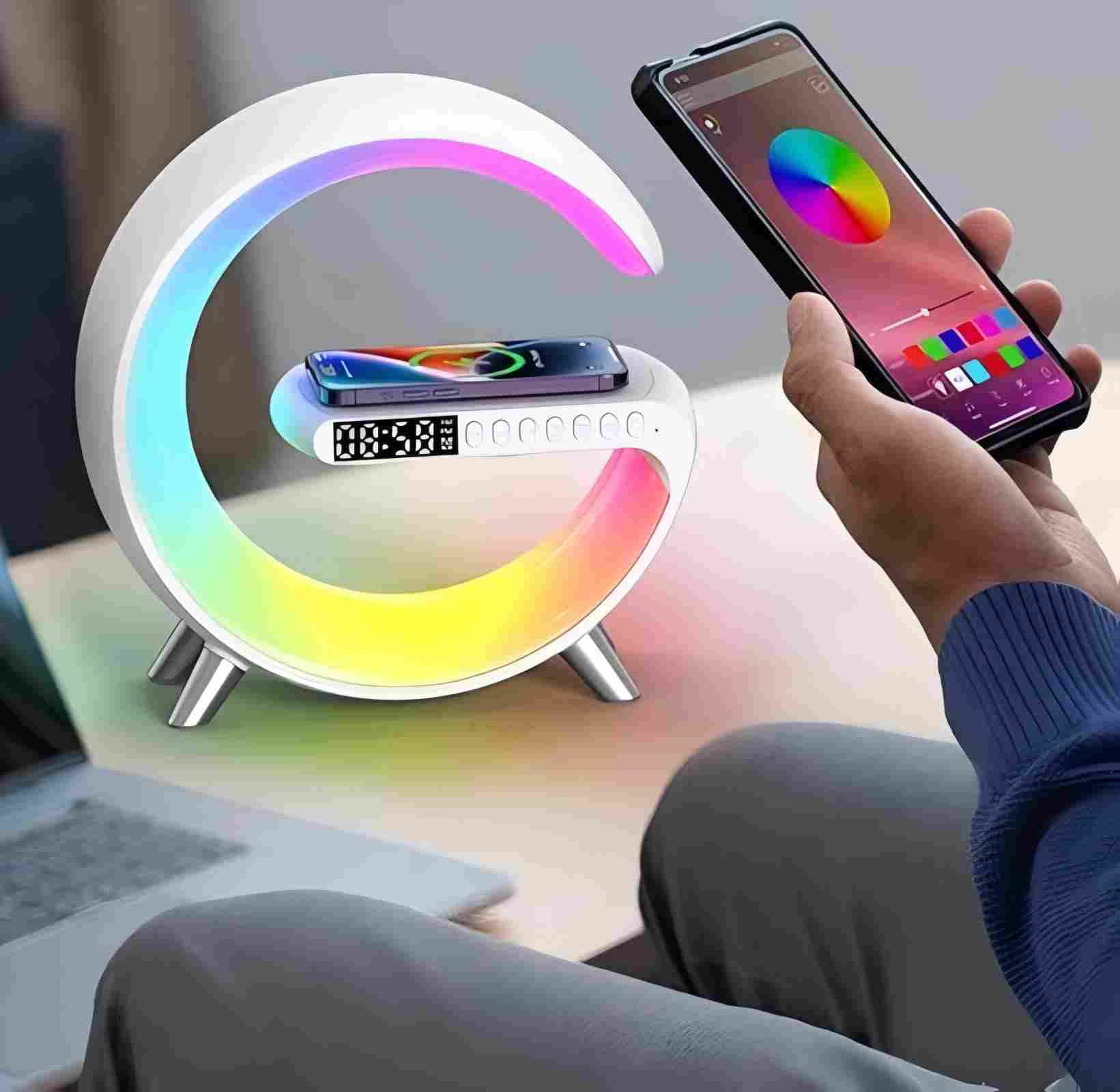 ZORAST BKDRL Bluetooth Speaker Lamp with Wireless Charger, RGB Night Light, Alar - ZORAST Official Product View 2