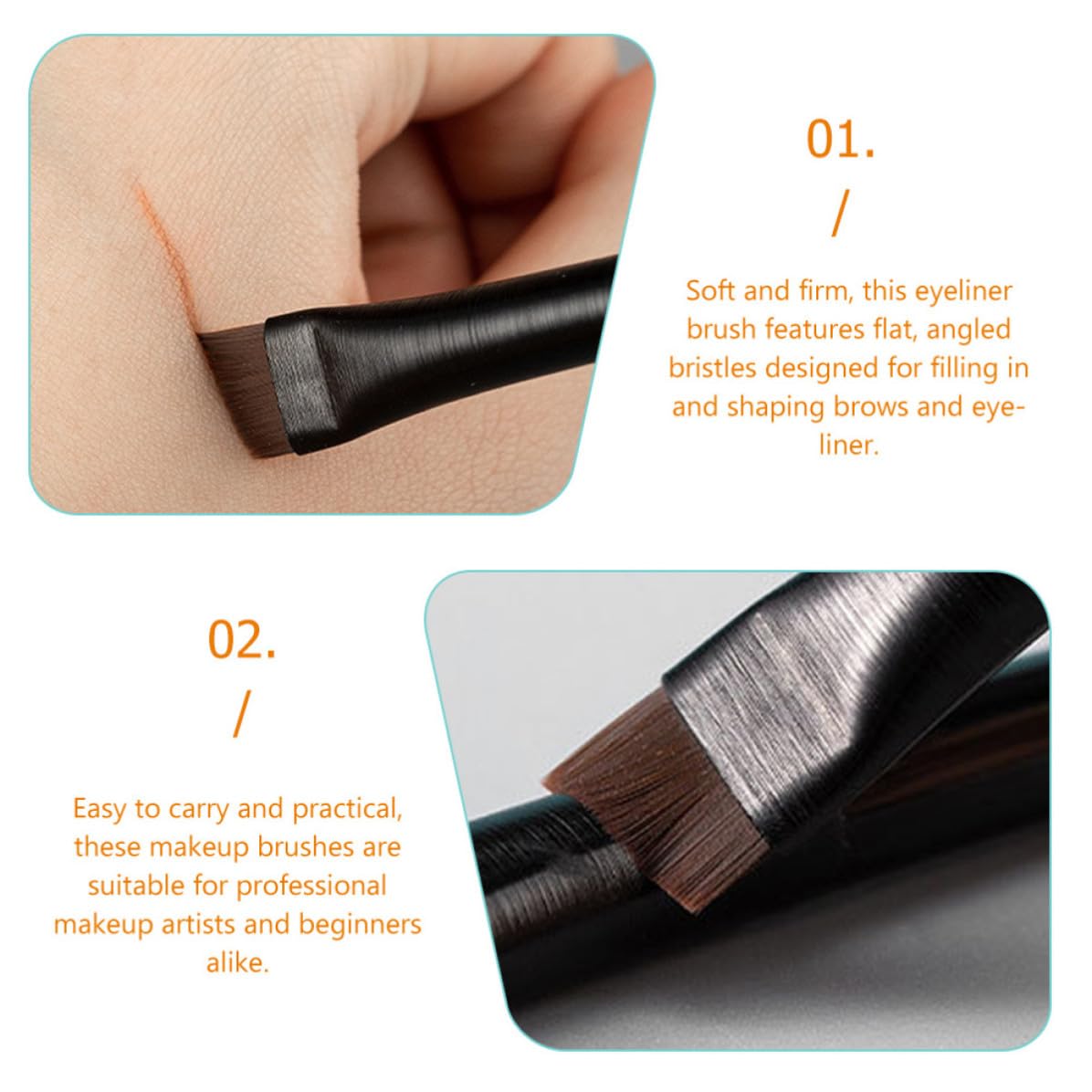 3 Sets Ultra Fine Black Wood Flat Angled Eyeliner Brush Set