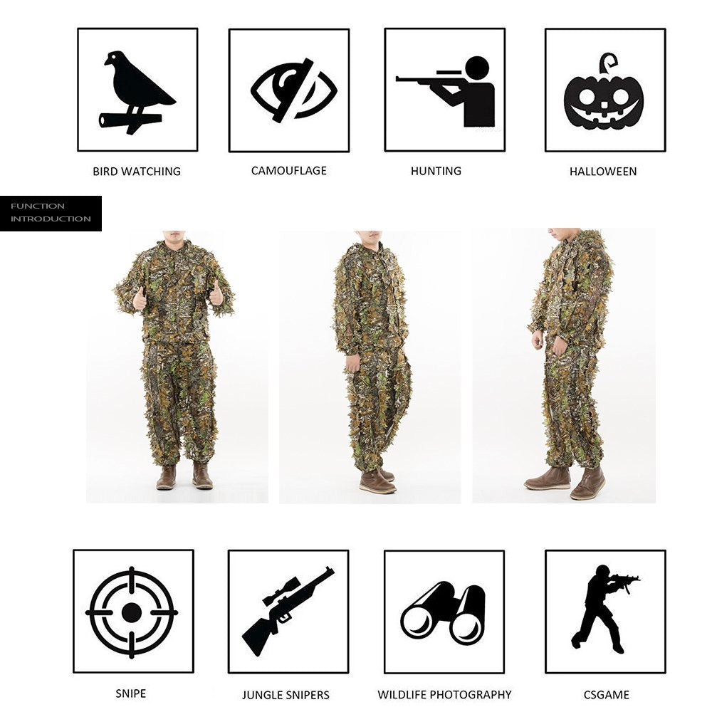 Ghillie Suit Gilly 3D Leafy Camo Cloth Youth Hunting Airsoft - EAmber Official Imagery - 8