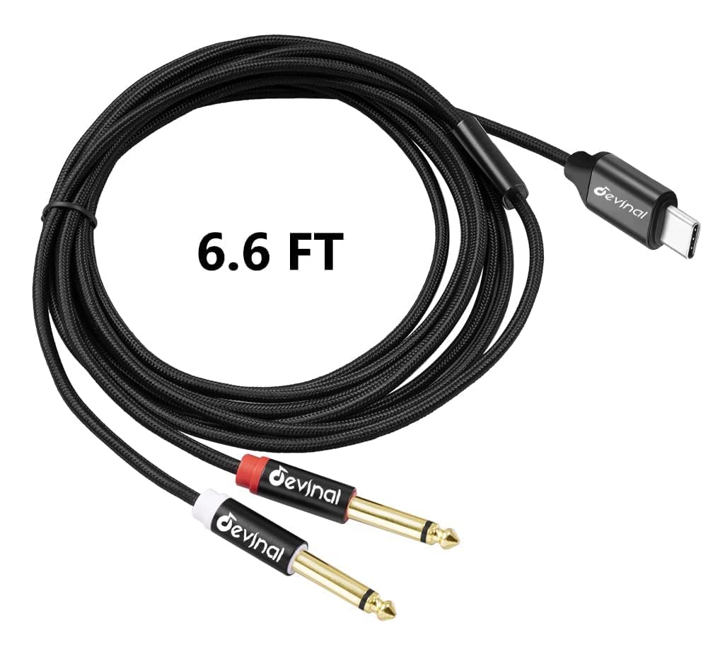 Devinal USB C to 1/4" inch Audio Cable, Type C to Dual 6.35mm TRS by Devinal - Angle View 4