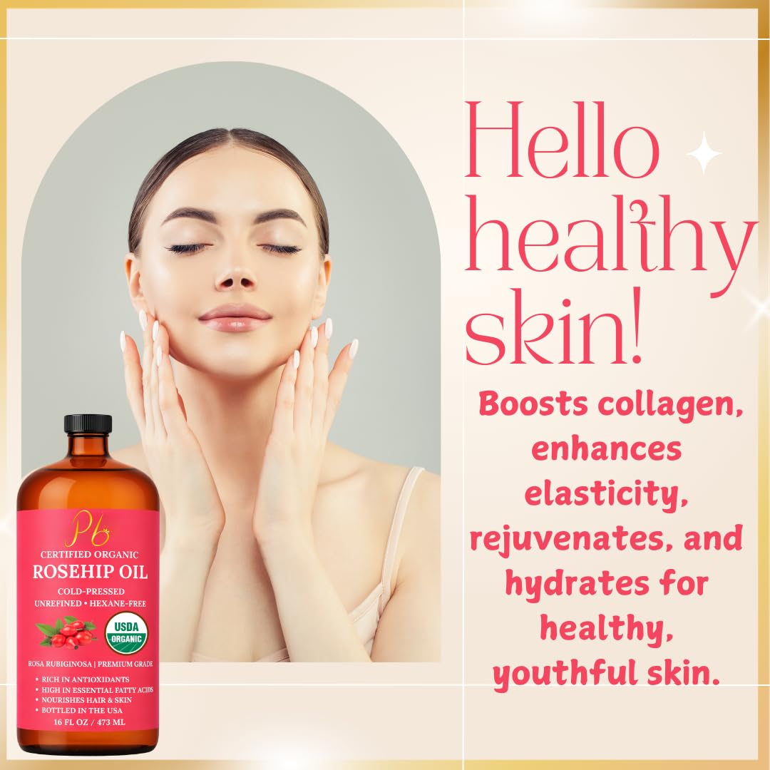 Pomberries Rosehip Oil, 16 fl oz Amber Glass Bottle, Rosehip Oil for Face, Skin - Pomberries Official Product View 8