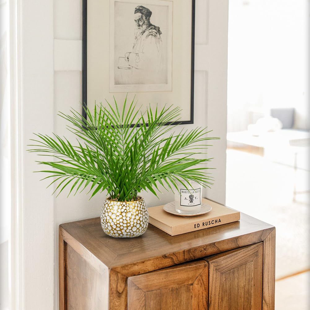 Briful Fake Plants 15 Faux Palm Plant in Gold White Pot - Briful Official Imagery - 3