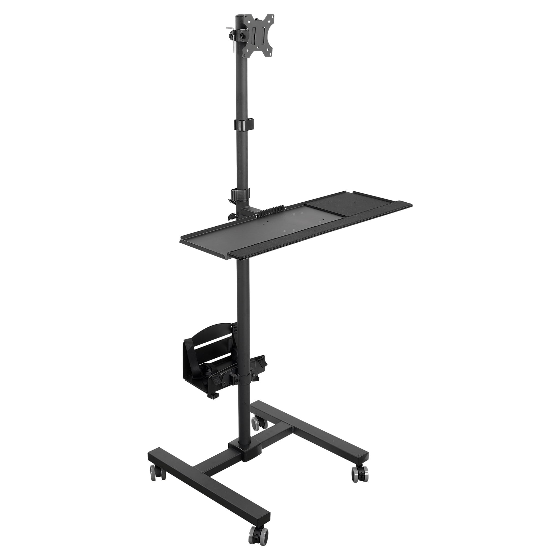 Mount-It! Rolling Computer Cart on Wheels, Mobile Desk Workstation with Monitor Mount for up to 32" Screen, Full Keyboard Tray, Floating Adjustable CPU Holder, Standing up to 70" Tall