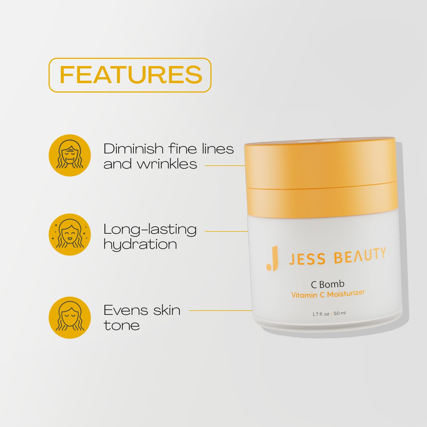 JESS BEAUTY | C-Bomb Vitamin C Moisturizer | Lightweight Hydrating Face Cream for Dull Skin, Dark Spots & Radiant Glow | Antioxidant with Panthenol & Hyaluronic Acid | Korean Skincare 1.7 fl oz - JESS BEAUTY Official Product View 4