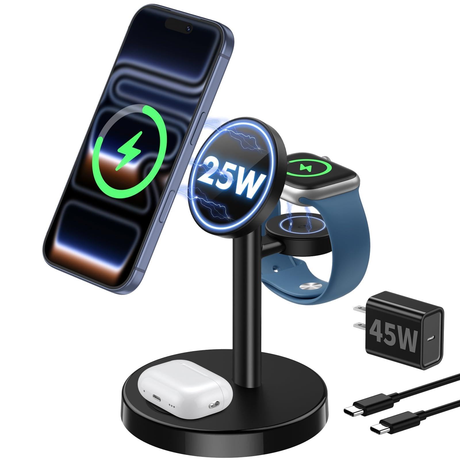 Aeinidi 25W 3 in 1 Wireless Fast Charging Station for Apple MagSafe Ch - View 1