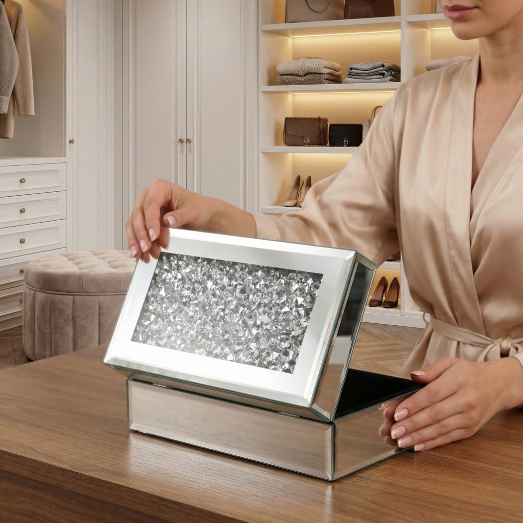 Luxury Silver Crushed Diamond Glass Mirrored Jewelry - QMDECOR Official Imagery - 6