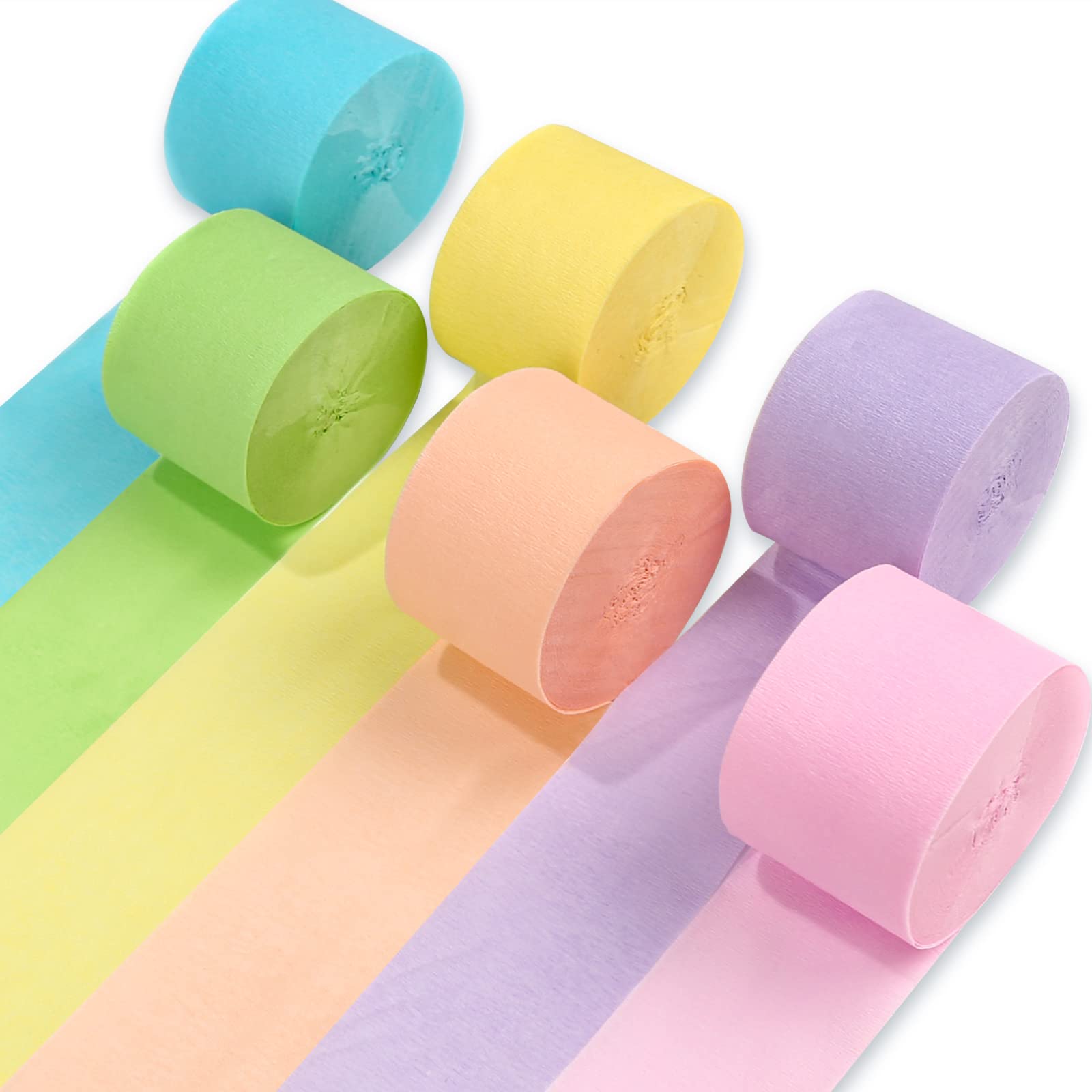 PartyWoo Pastel Crepe Paper Streamers 6 Rolls 492 FT Streamers - Product Imagery