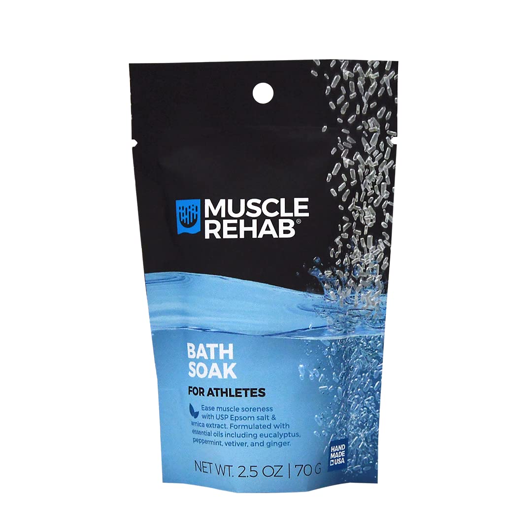 Muscle Rehab Epsom Salt Bath Soak 5 Travel Packets with Arnica and Magnesium for Muscle Pain Relief : Portable Foot Soak for Athletes and Active Recovery
