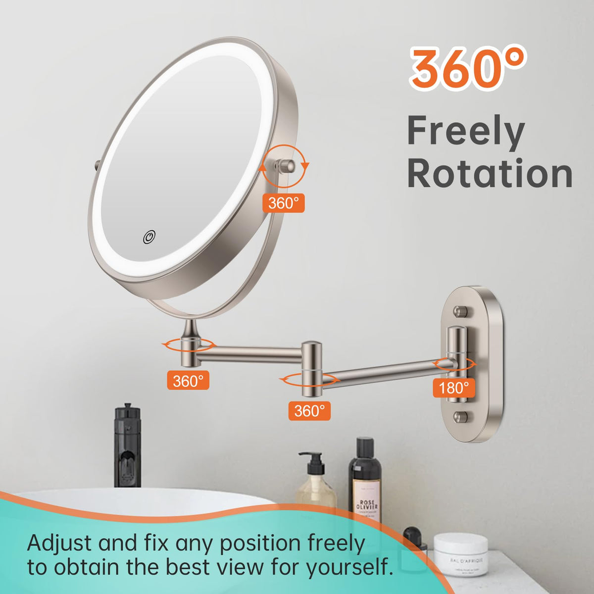 5000mAh Rechargeable Wall Mounted Lighted Makeup Vanity - FUNTOUCH Official Imagery - 7