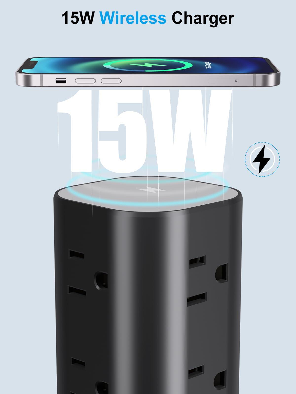 6FT Power Strip Tower with Wireless Charger Surge Protector - UWIWUTEI Official Imagery - 5