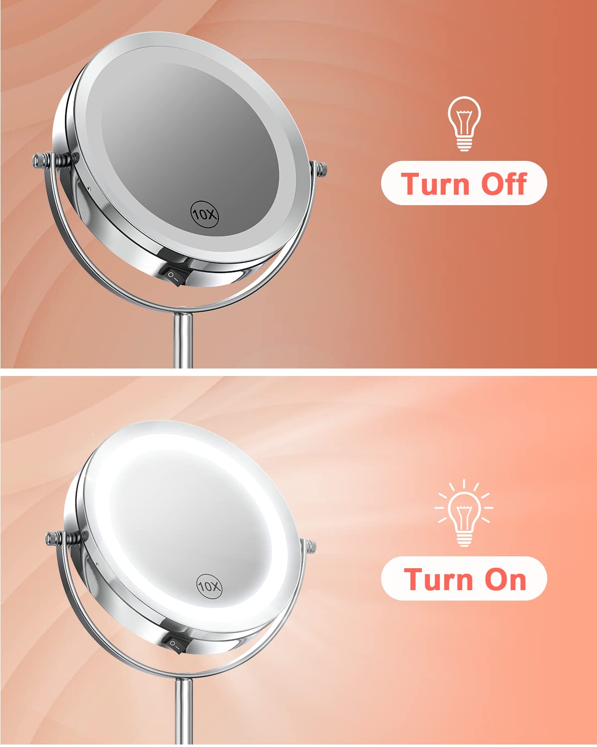 10X Magnifying LED Makeup Mirror 7 Double Sided Standing - Benbilry Official Imagery - 5