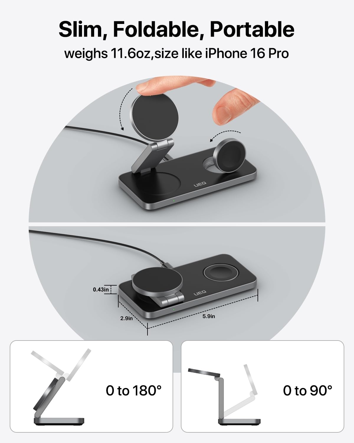 UEQ Foldable 3 in 1 Wireless Charging Station for Apple Magsafe Charge - View 3