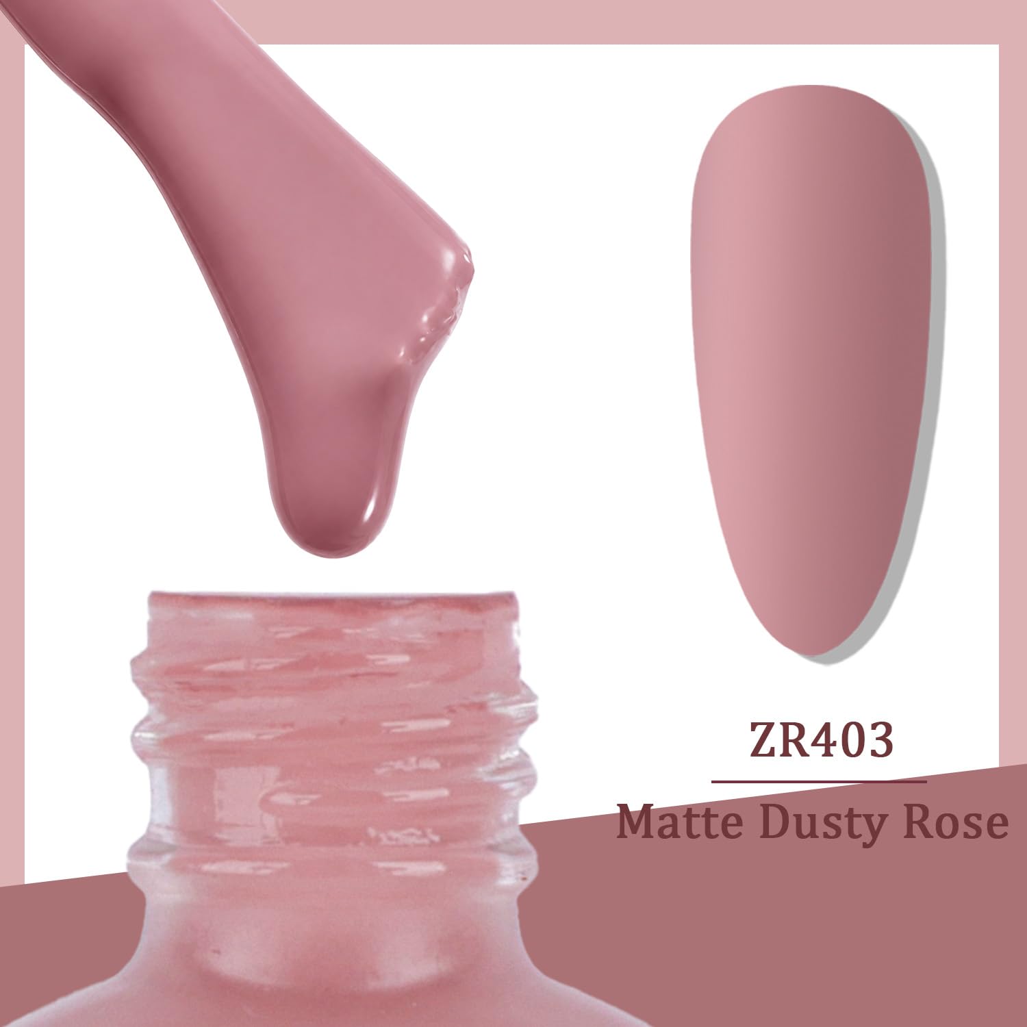 OpenLive Dusty Rose matte nail polish bottle with large volume and quick-drying formula, displayed with open cap showing brush.