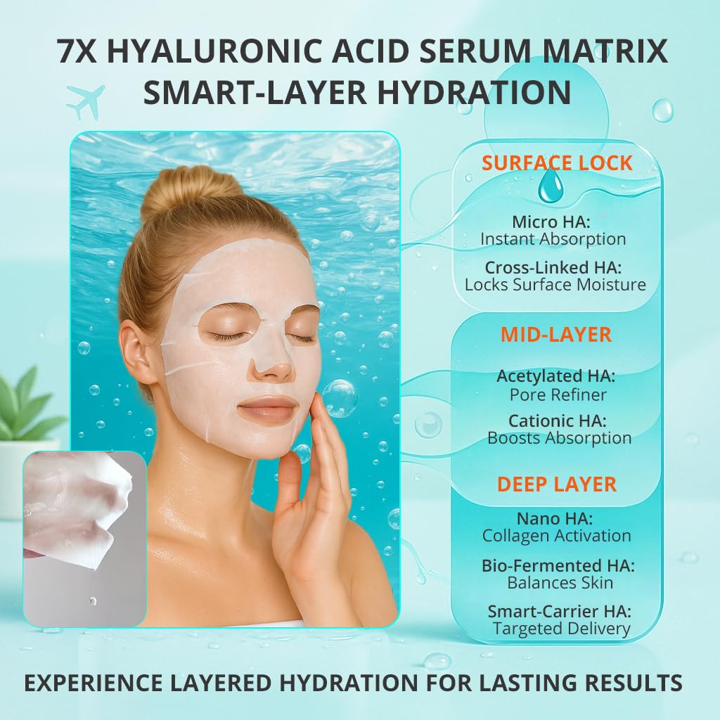 Korean Face Mask, Hydrating Sheet Mask with Hyaluronic Acid Serum - GONIM