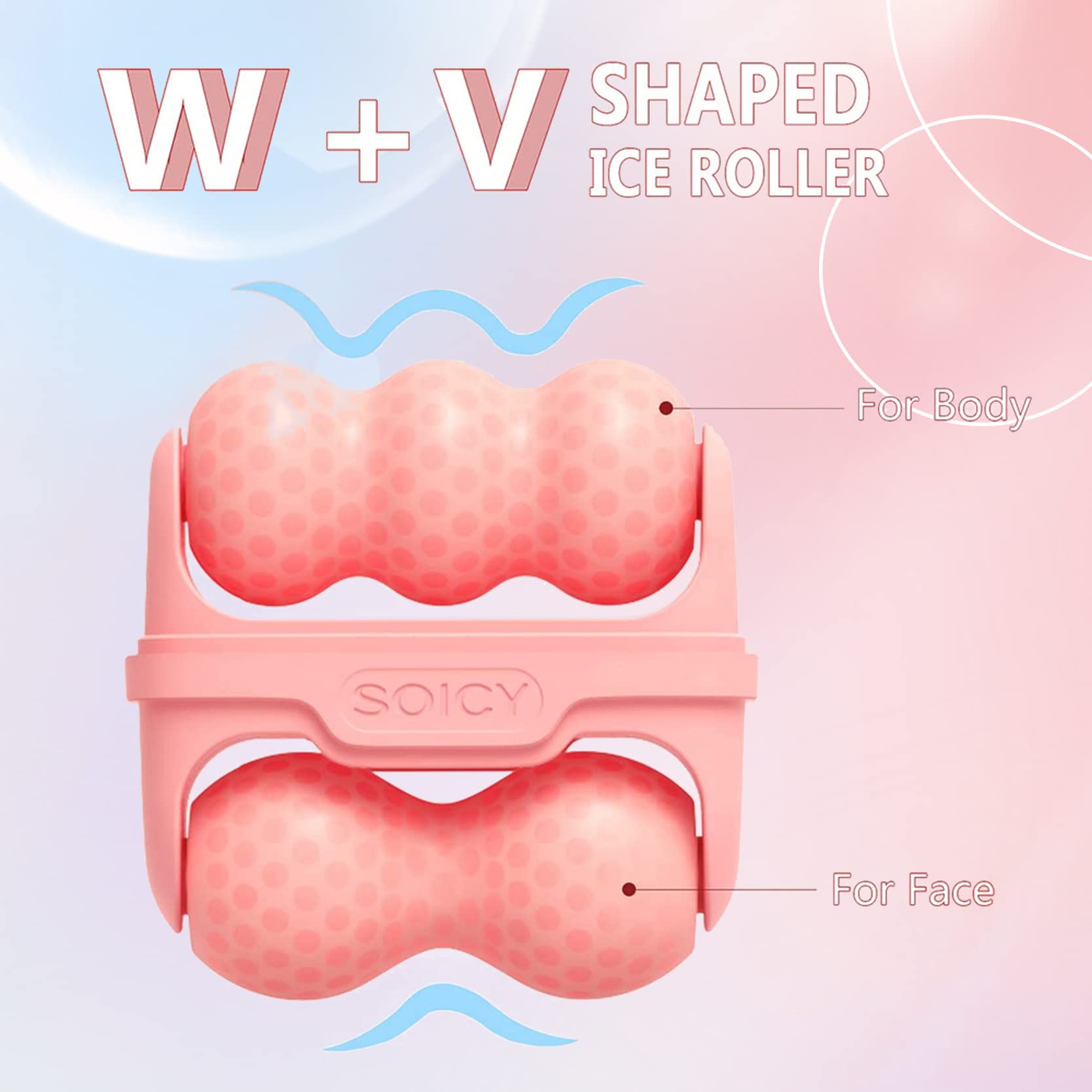Pink Diougens Lee 2-in-1 ice roller face and eye massager with handle and textured roller for soothing skin cooling.