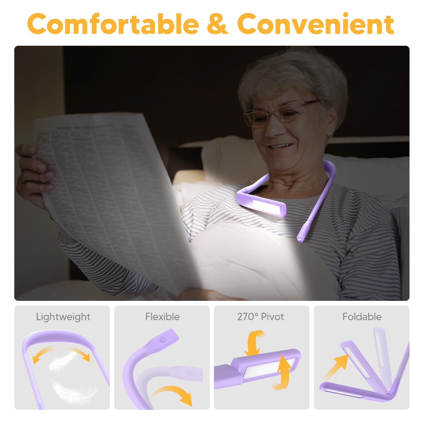 EastPin Reading Lights for Books in Bed, 3 Colors Dimmable Neck Light - View 7