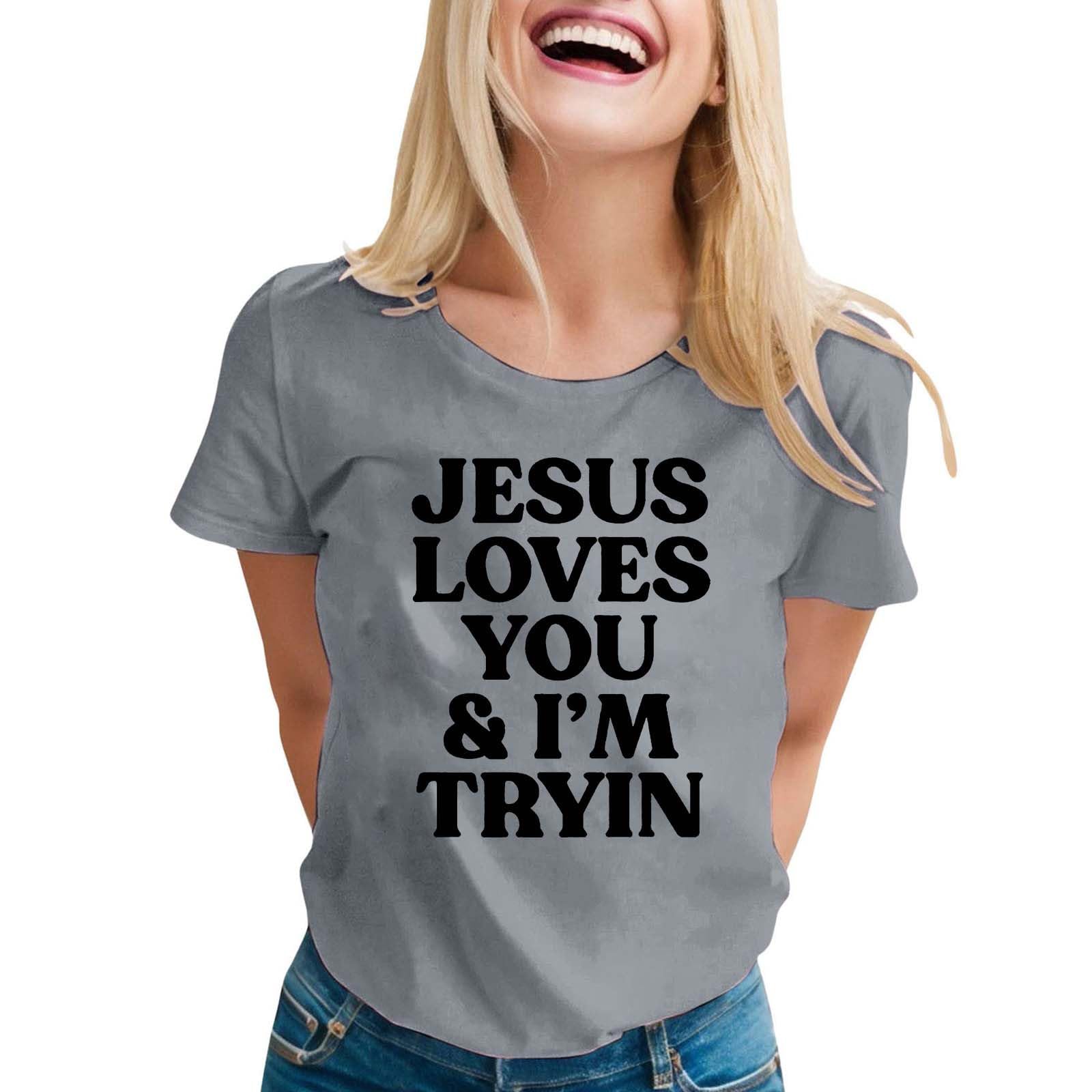 Womens T-Shirt Short Sleeve Cute Print Tees Tops Crew Neck Loose - Generic