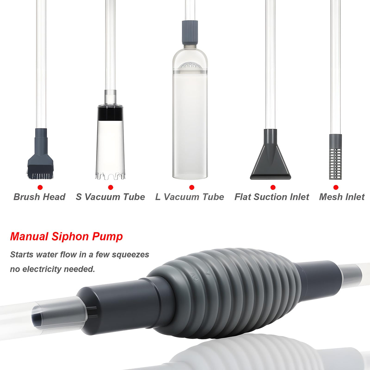 Aquarium Siphon Vacuum Kit with Turkey Baster Fish Net for - Woznusy Official Imagery - 3