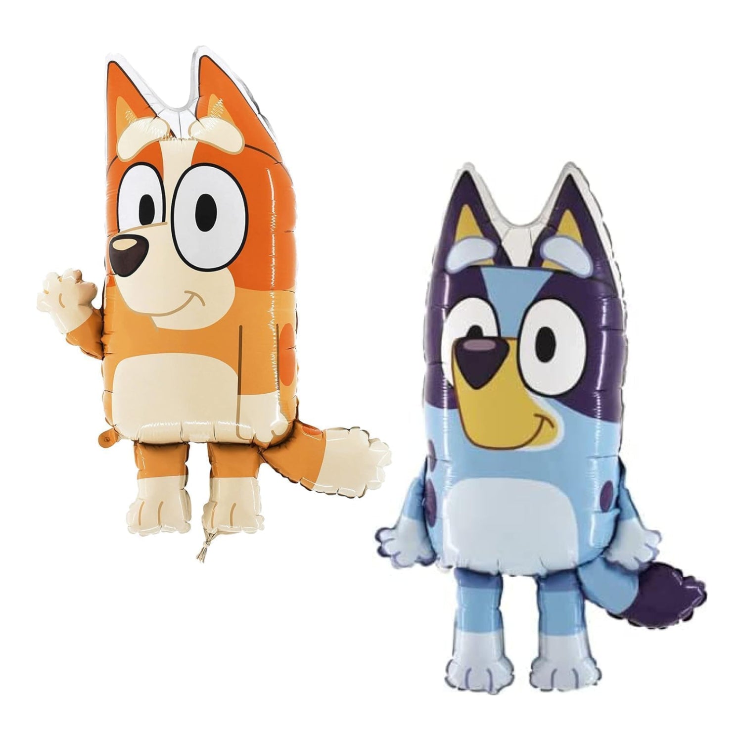 Toyland® pack of 2 blue and bingo-shaped Bluey foil balloons, 32 inches tall, featuring Bluey and Bingo character designs.