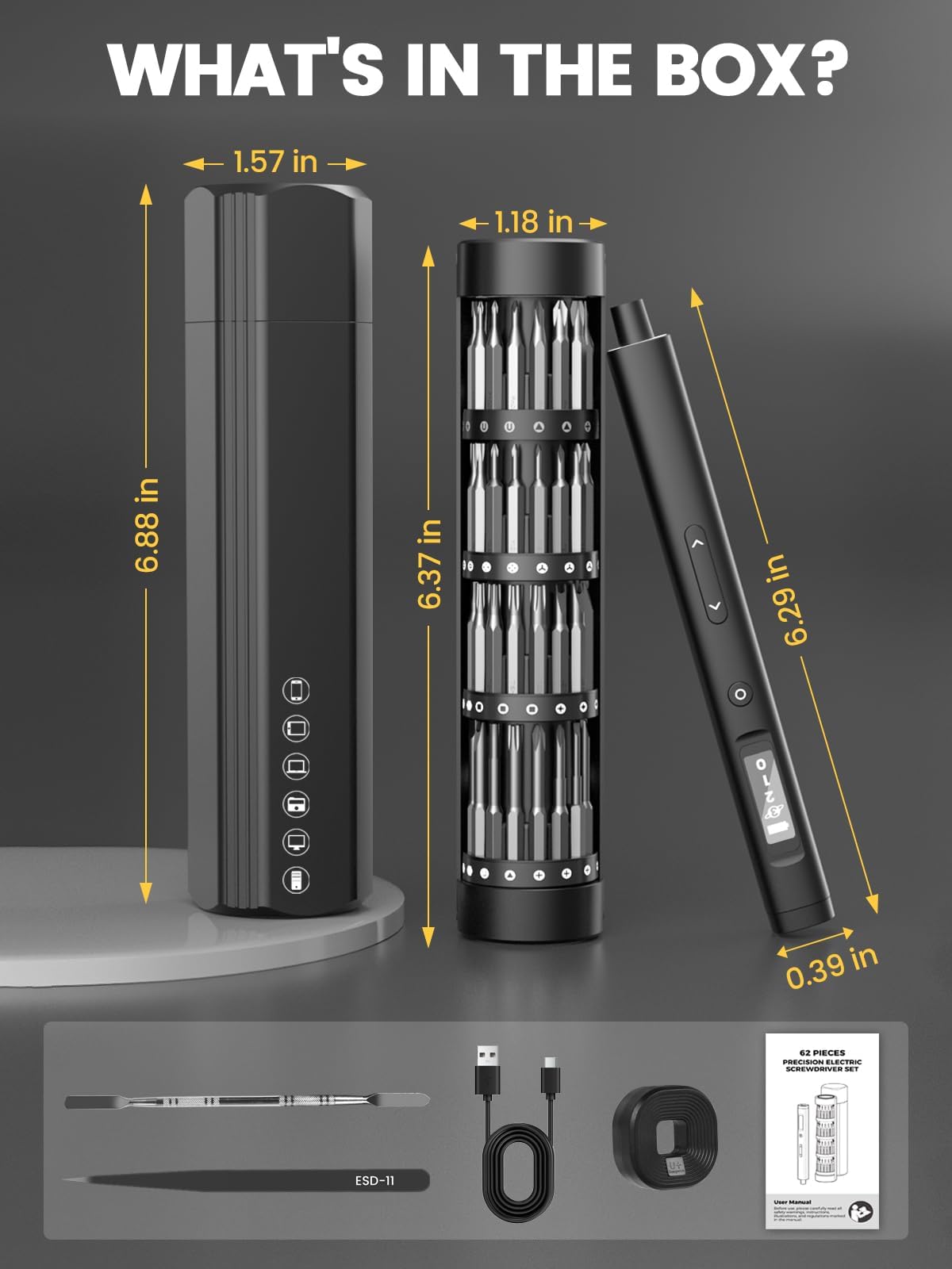 Mini Electric Screwdriver Set 60 Precision Bits 4 Torque - Sowkos Official Imagery - 3