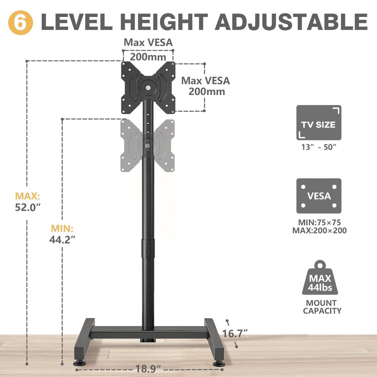 TV Floor Stand for 13 50 inch LCD LED Flat Curved Panel - TVON Official Imagery - 6