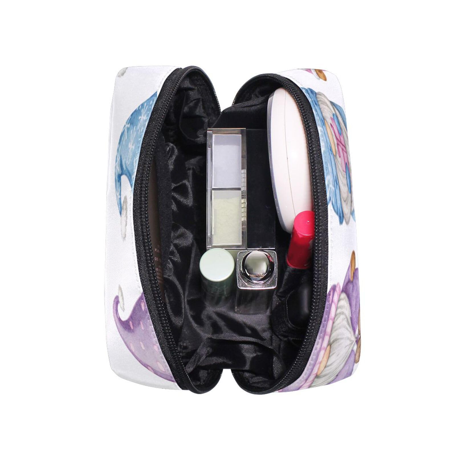 JUZIHAI watercolor cute gnomes cosmetic case with 5 compartments, portable zipper toiletry bag for women travel and makeup storage