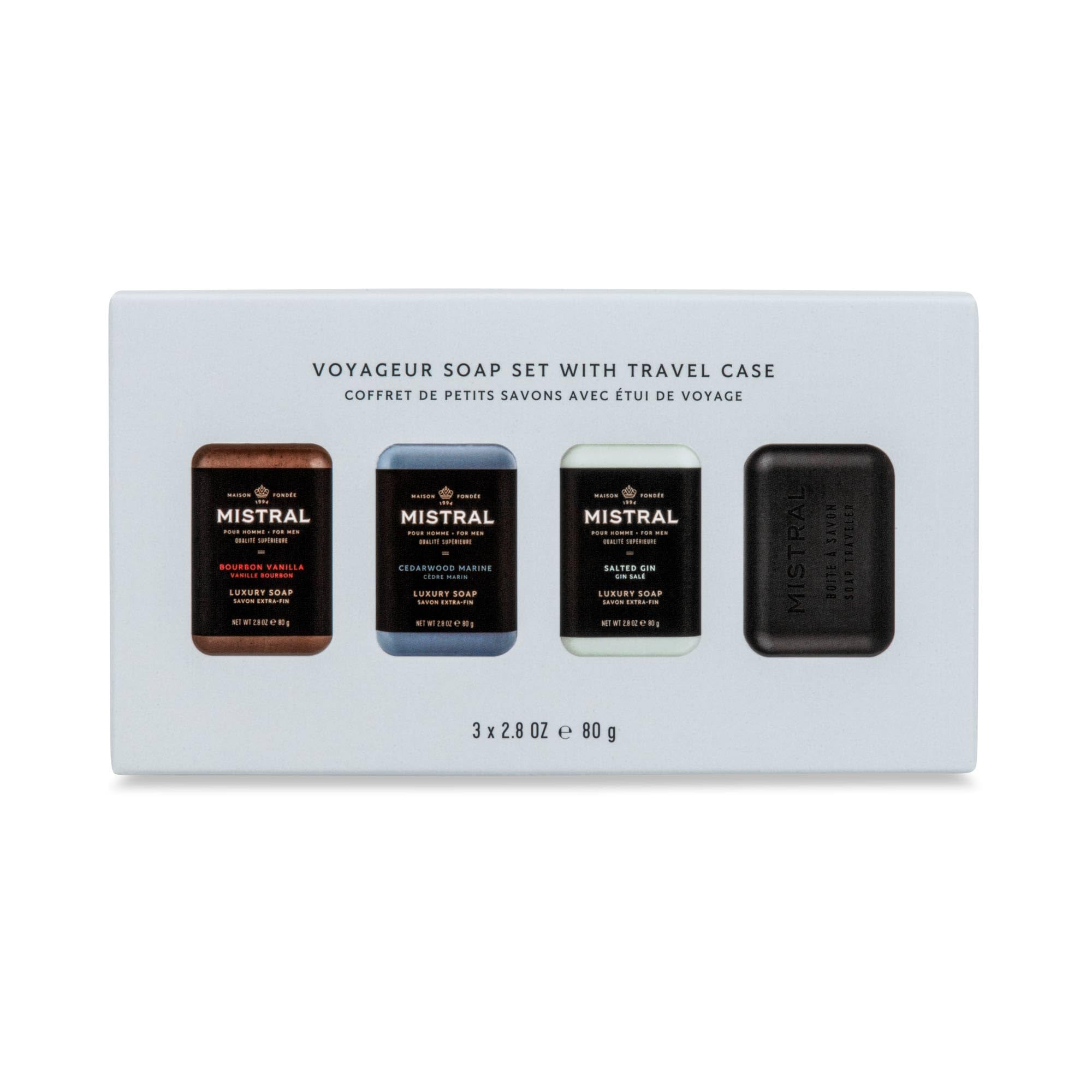 Mistral Voyager Men's Soap Gift Set with Travel Case, 3-Piece Set