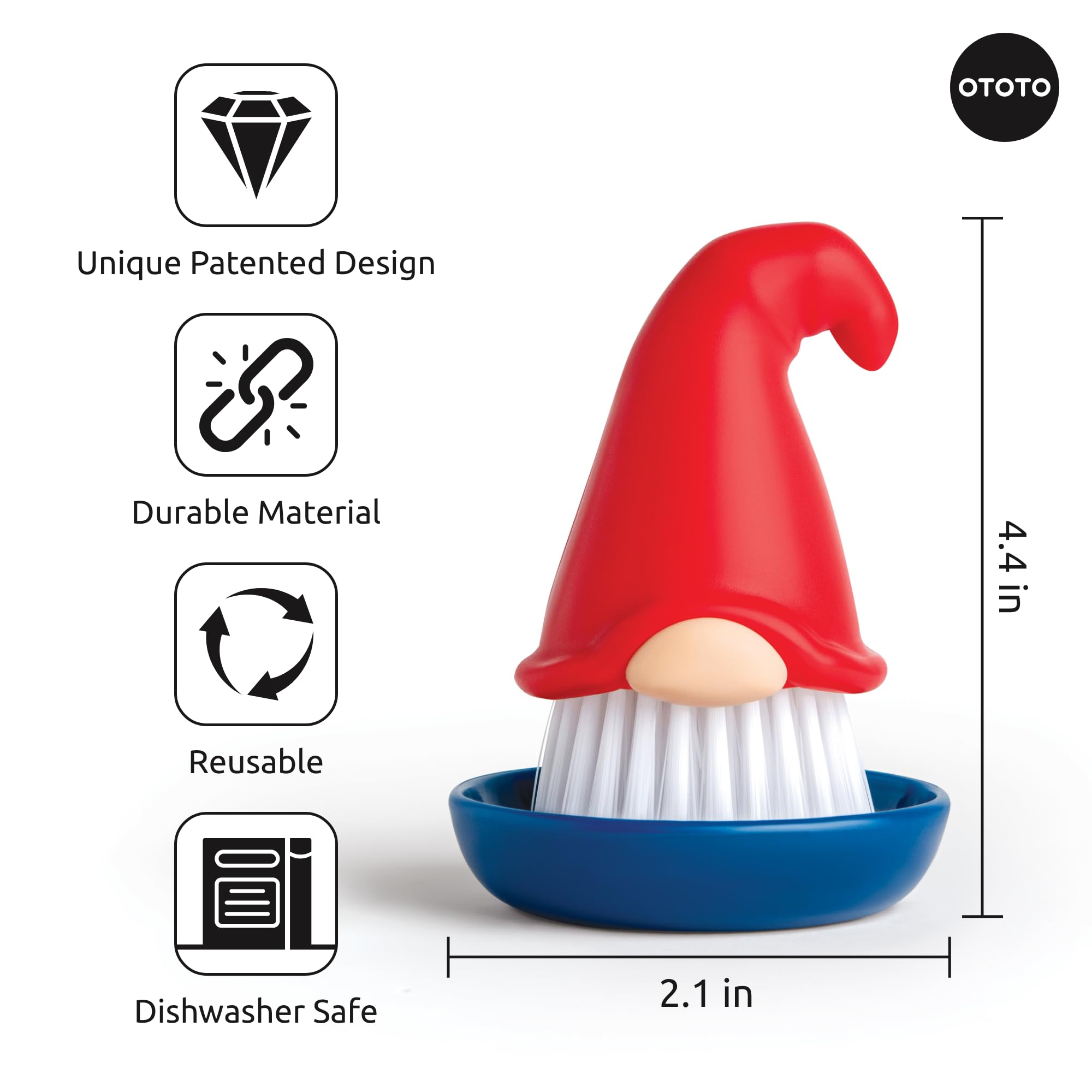 OTOTO Gnome Dish Brush with Handle - Cleaning Brush, Vegetable Brush, - View 3