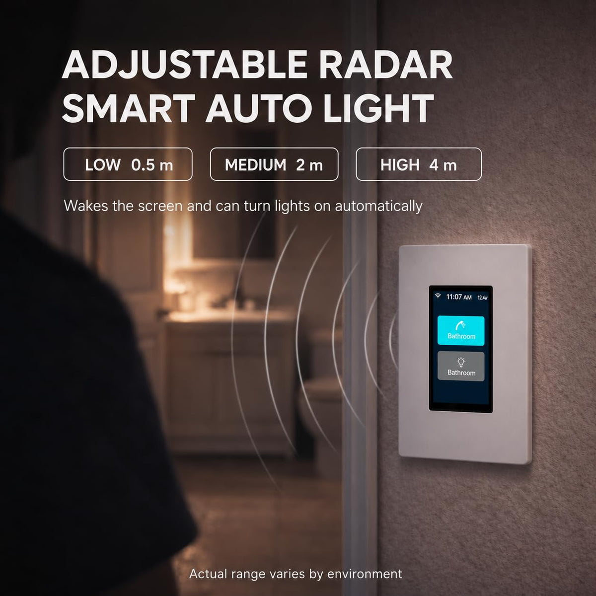 L9 1 or 2 Load LCD Smart Light Switch Radar Activated Screen - LANBON Official Imagery - 6