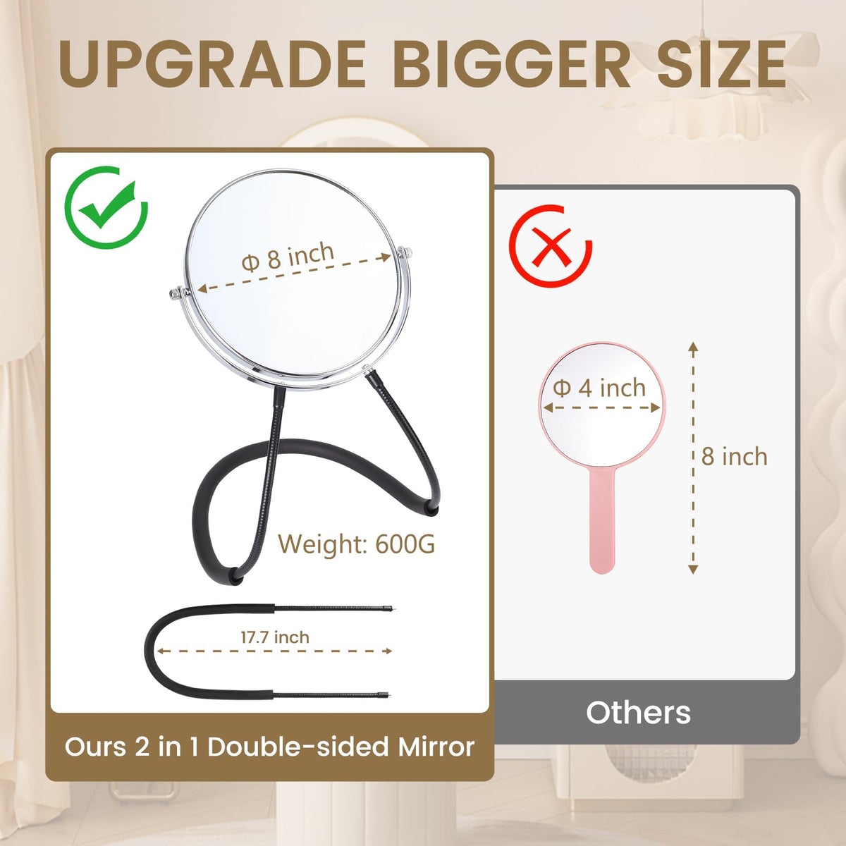 Big Size Double Sided Mirror to See Back of Head Hands Free - Deikoliuna Official Imagery - 3