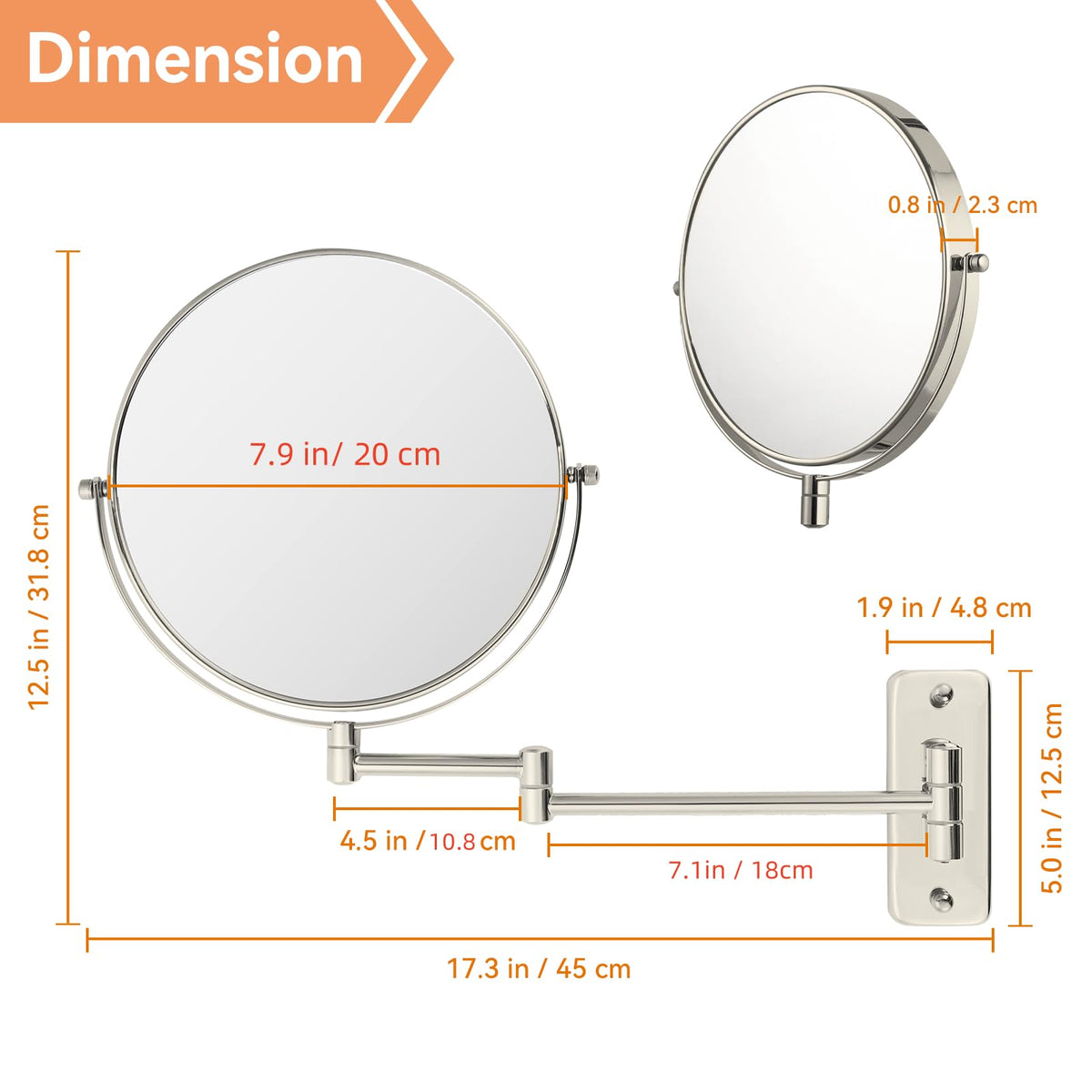 8 Extendable Bathroom Mirror Wall Mount with 1X 10X - AumVum Official Imagery - 4