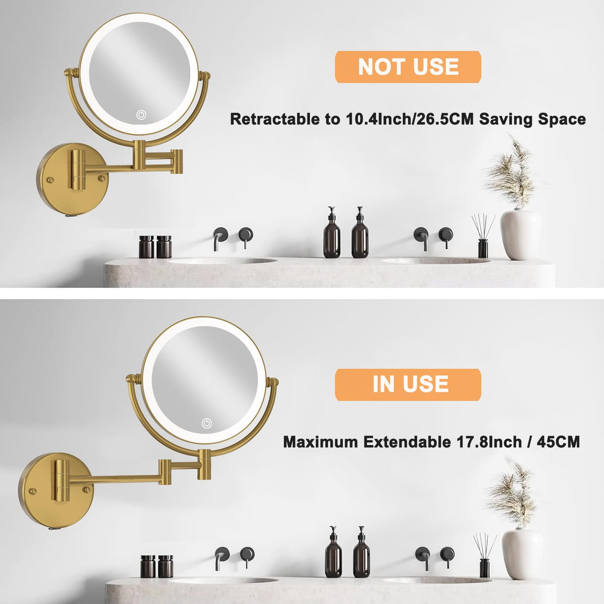 8 Magnifying Makeup Mirror Wall Mounted with Lights Brushed - LEDOOLE Official Imagery - 8