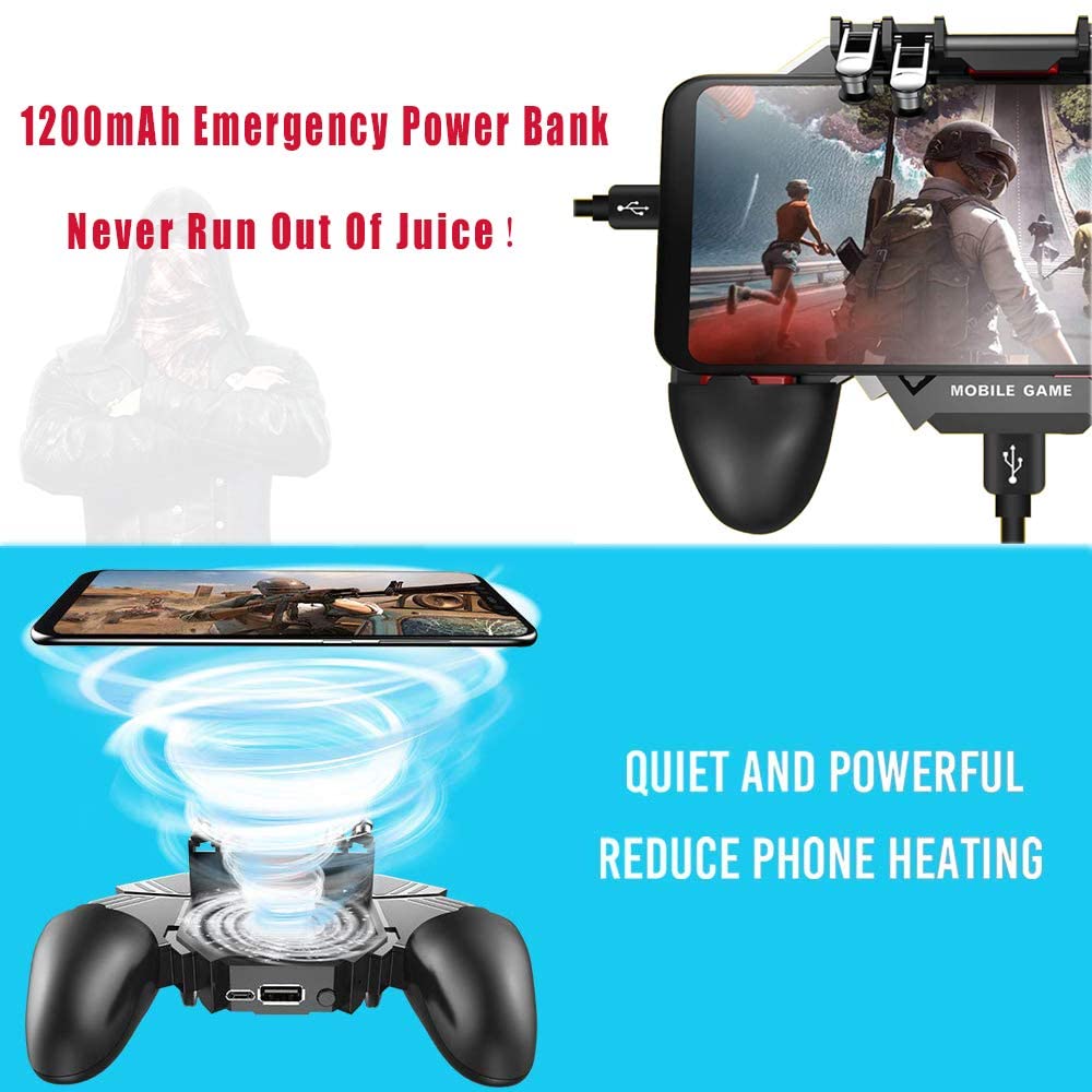 DELAM mobile game controller with cooling fan for iPhone and Android, featuring ergonomic design and built-in cooling system.