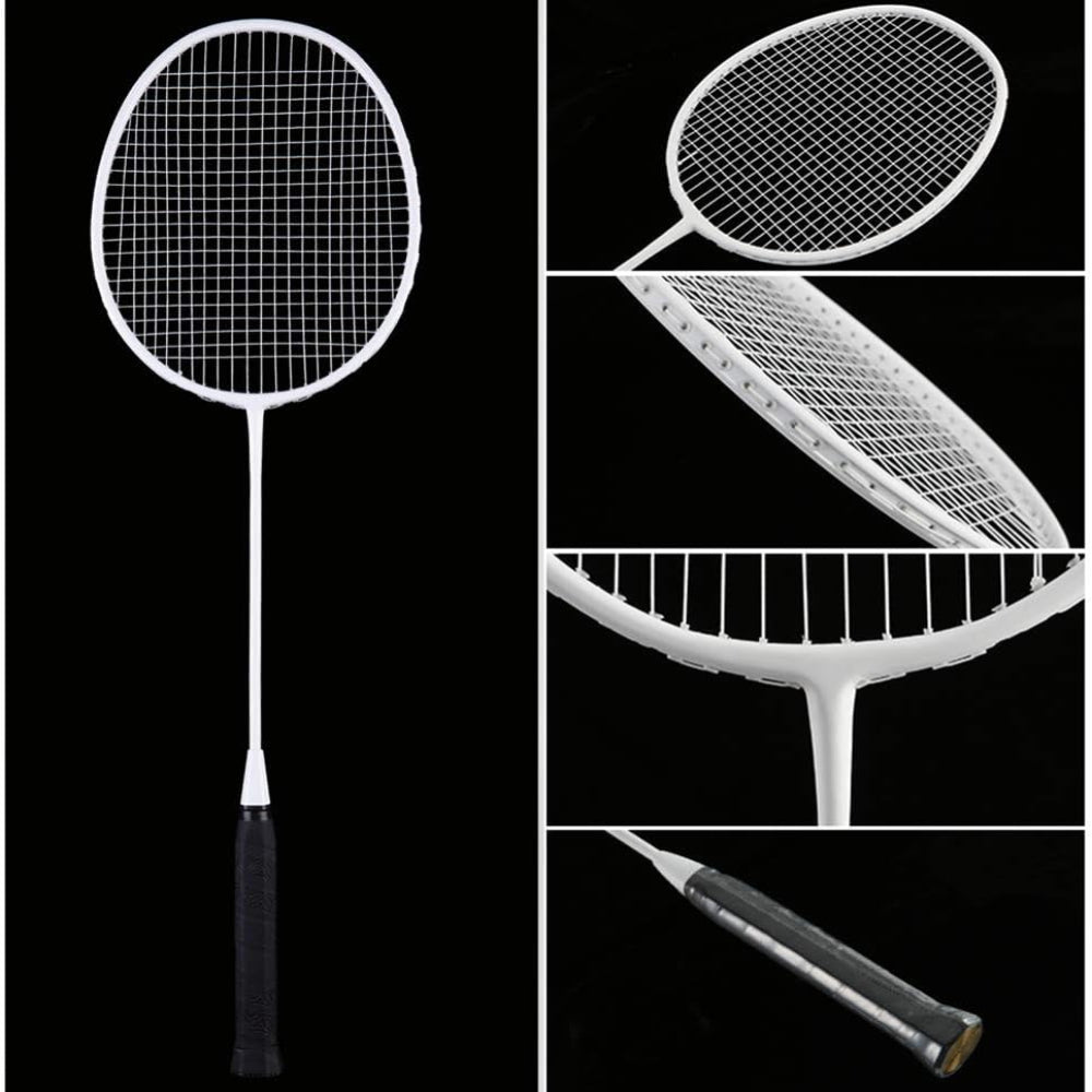 Set of four Senston professional badminton rackets with carbon fiber frames and six shuttlecocks, ideal for competitive play.