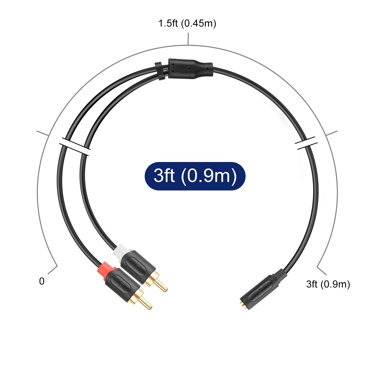 J&D 3.5mm to RCA Stereo Audio Cable, Gold Plated Audiowave Series by J&D - Angle View 9
