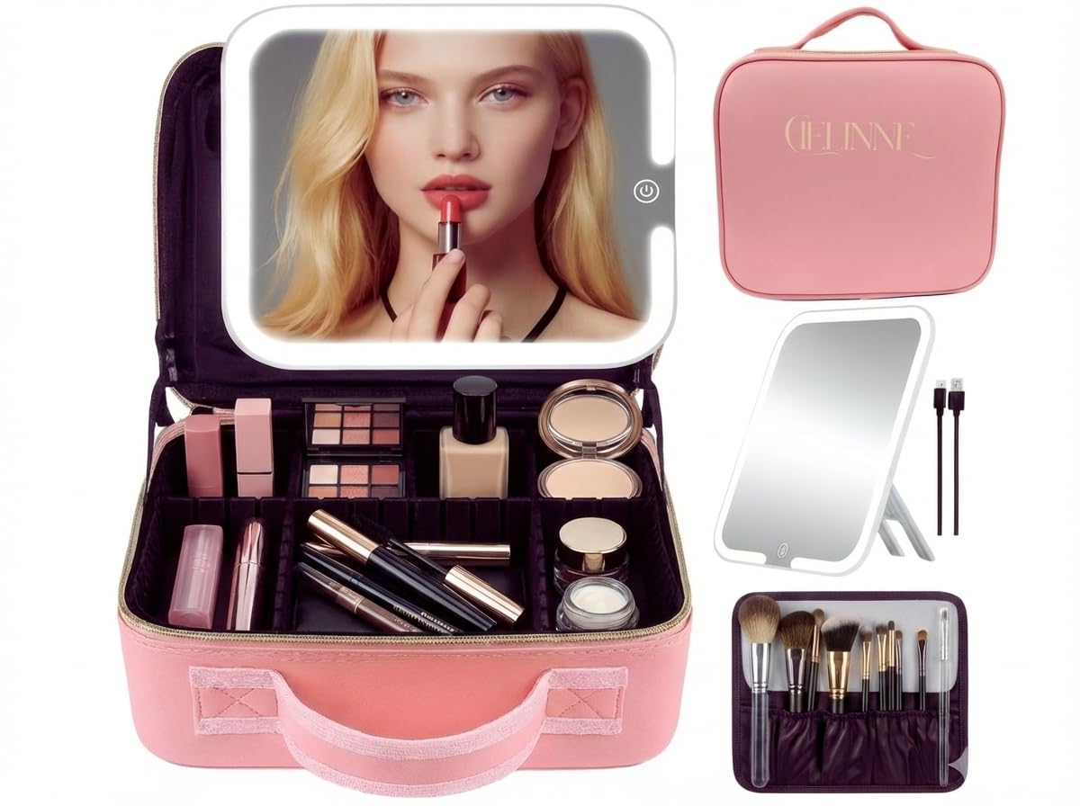 CIELINNE Travel Makeup Bag with LED Mirror Portable Cosmetic - Premium Selection Official Imagery - 1