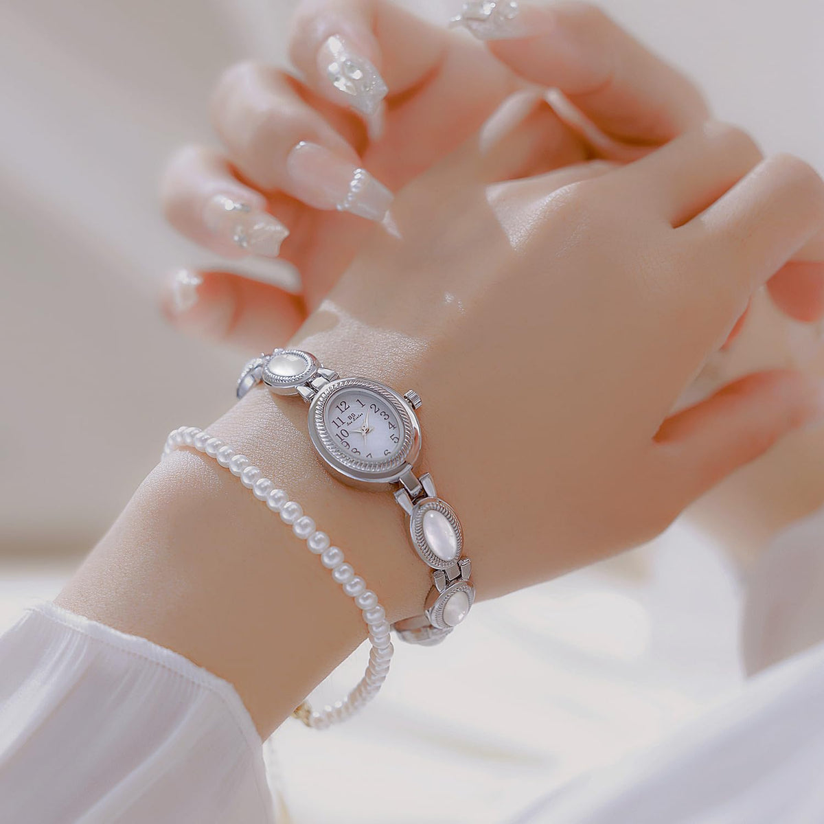Women s Classic Dainty Pearl Shell Arabic Numerals Oval - CARLIEN Official Imagery - 5