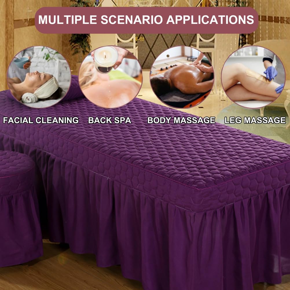 Massage Table Sheets Brown,80x190cm/31.4x74.8in,Massage Table Skirt with Face Hole,Solid Color Beauty Spa Bed Protective Cover Washable Elastic Massage Couch Cover