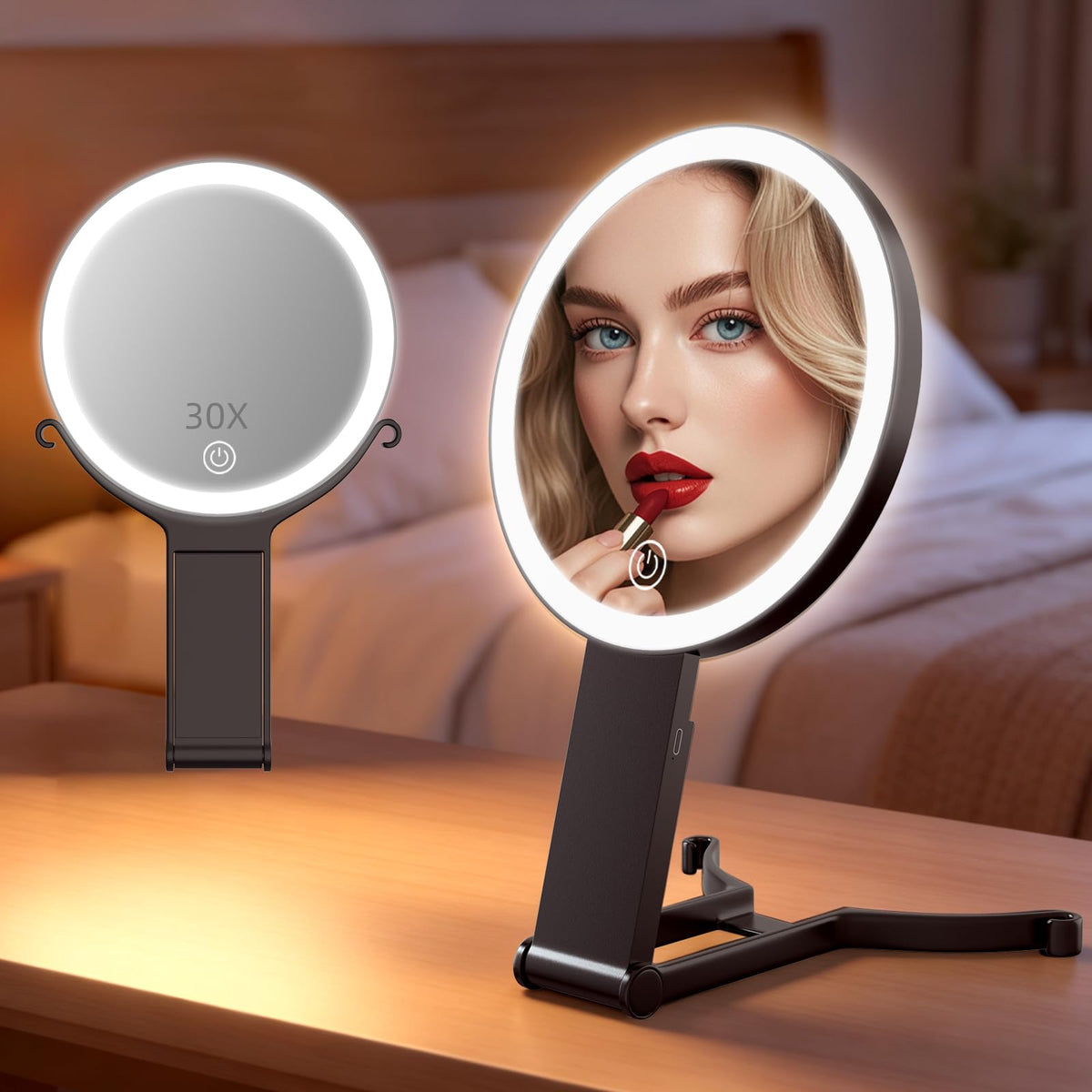 Travel Magnifying Makeup Mirror with Lights Double Sided 30X - CC Mirrors Official Imagery - 1