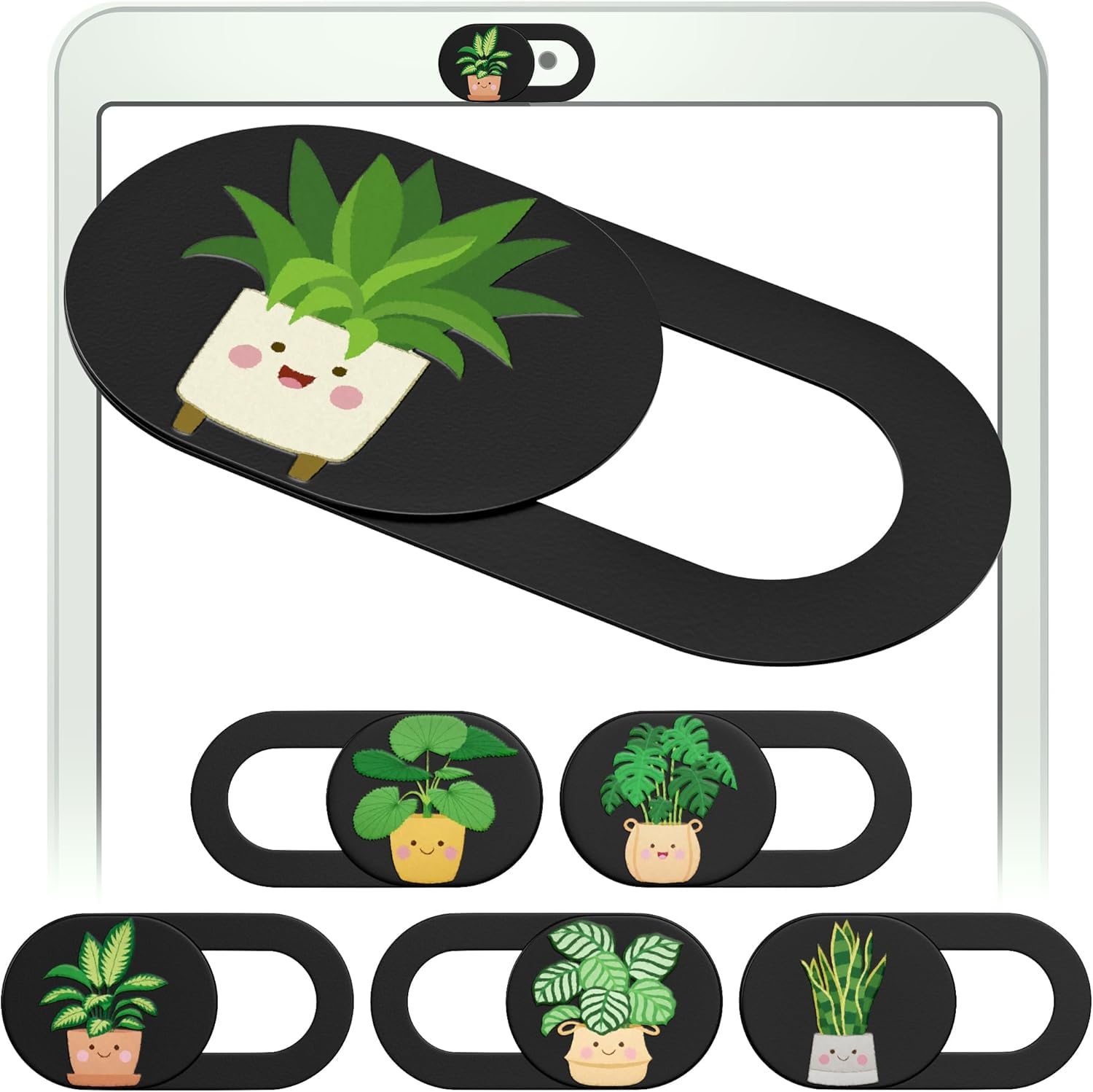 MESMOS 6-pack small camcorder webcam covers with plant design, privacy blocker for laptops and phones, made of plastic.