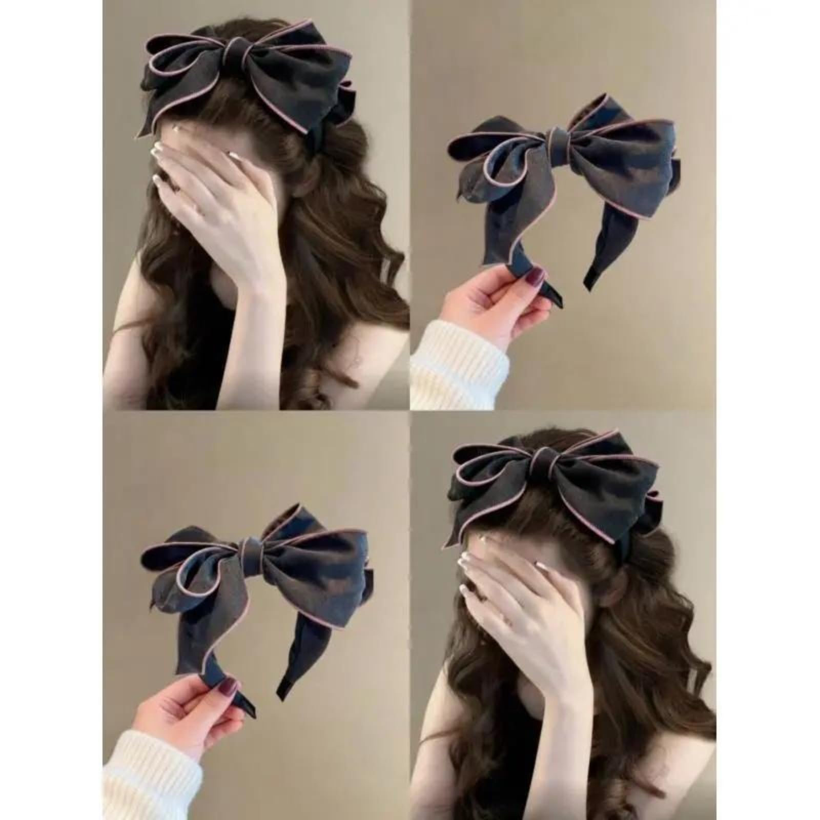 Women’s wide textured fabric hairband with a big bow by XALVTRONIS, stylish hair accessory for casual or formal wear.
