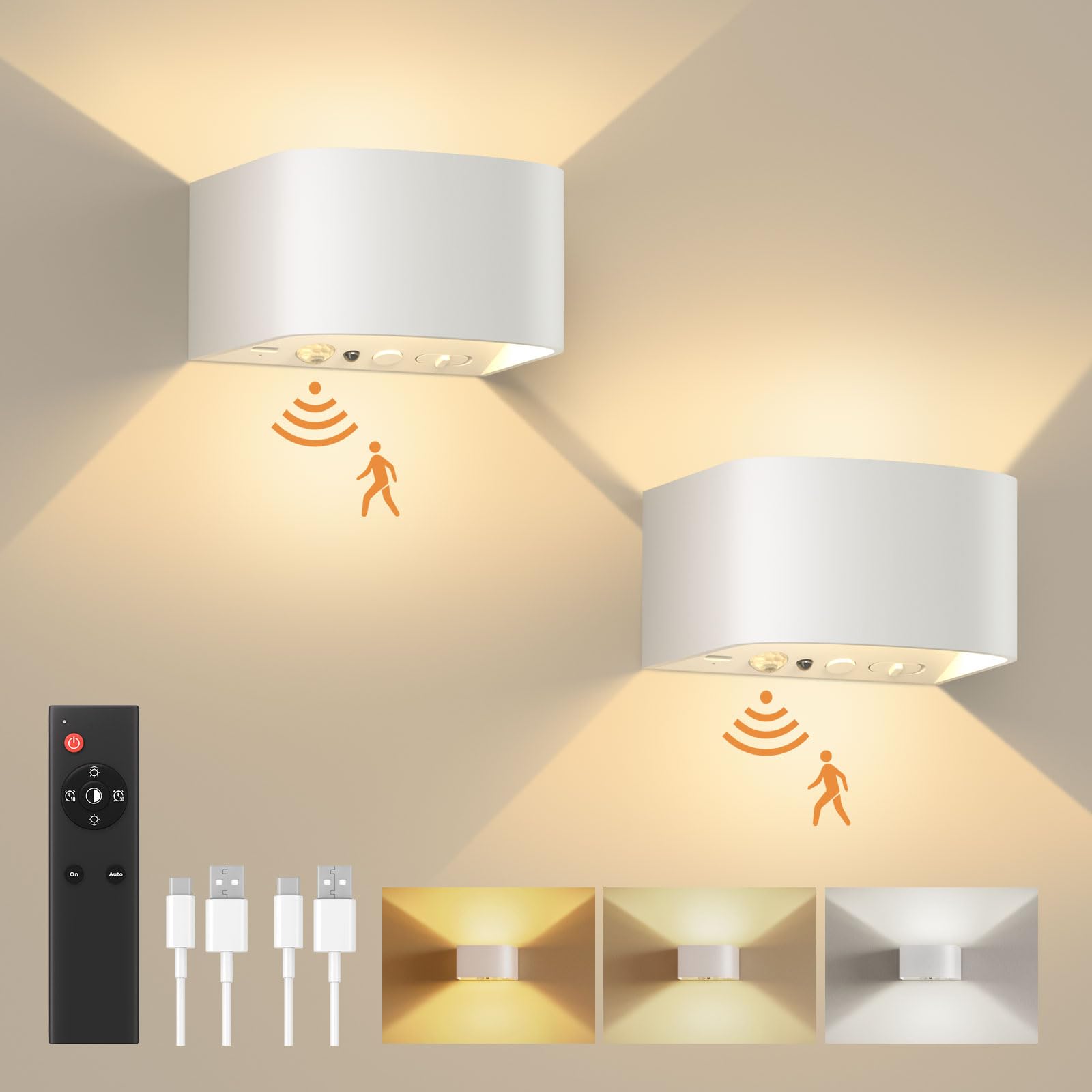 FULEN Motion Sensor Wall Light with Remote Control 3 Colors Wireless Wall Sconce - FULEN Official Product View 1