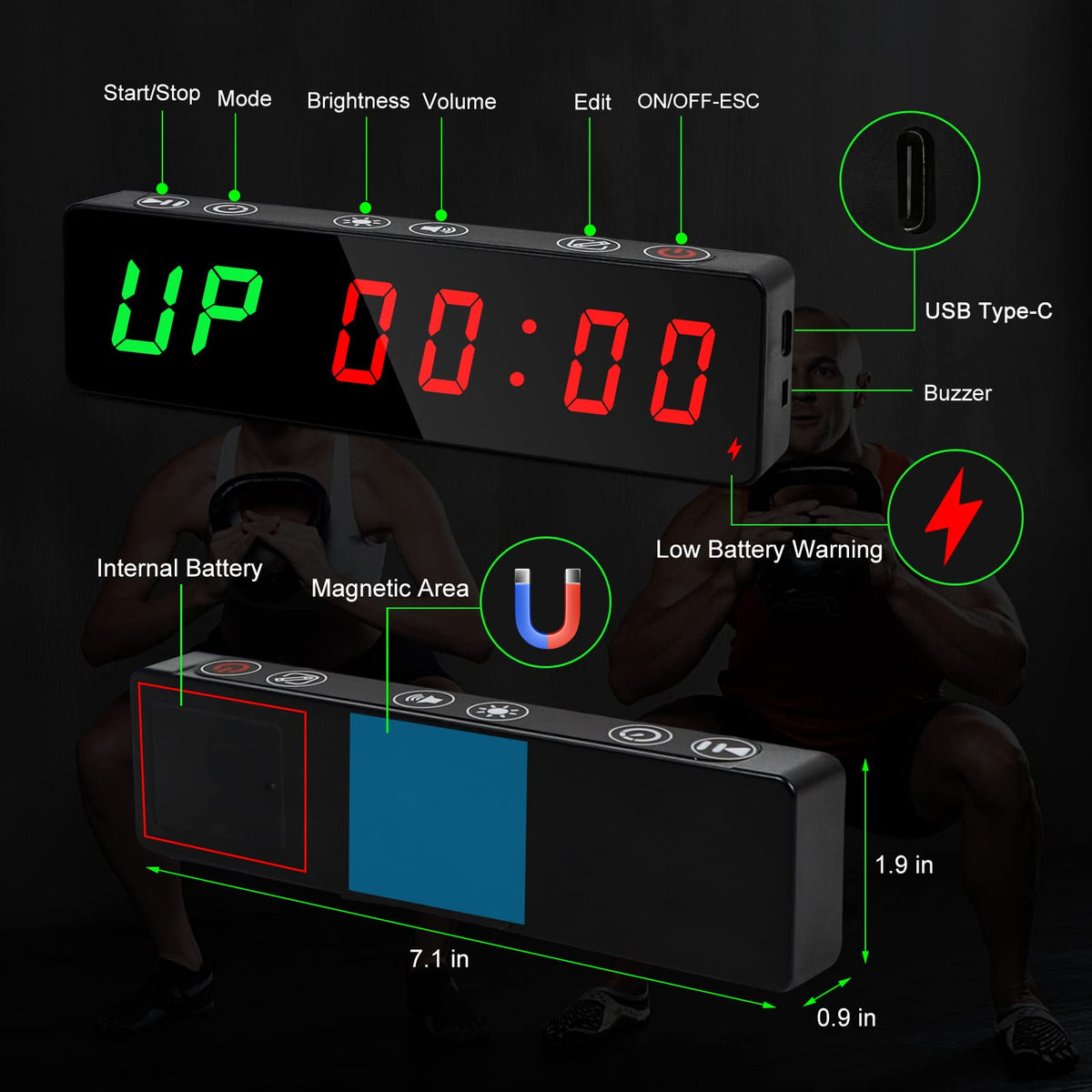 Gym Timer Portable Interval Timer with Rechargeable Battery - Jhering Official Imagery - 4