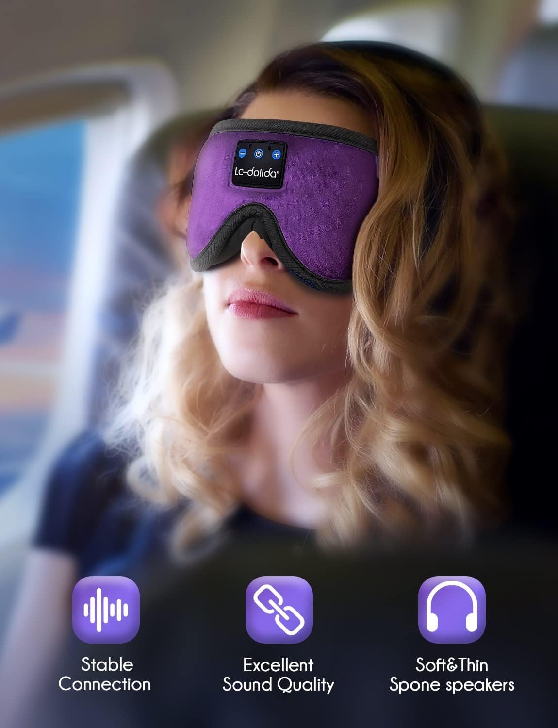 LC-dolida Sleep Headphones, Sleep Mask Bluetooth Wireless Music E by LC-dolida - Angle View 6
