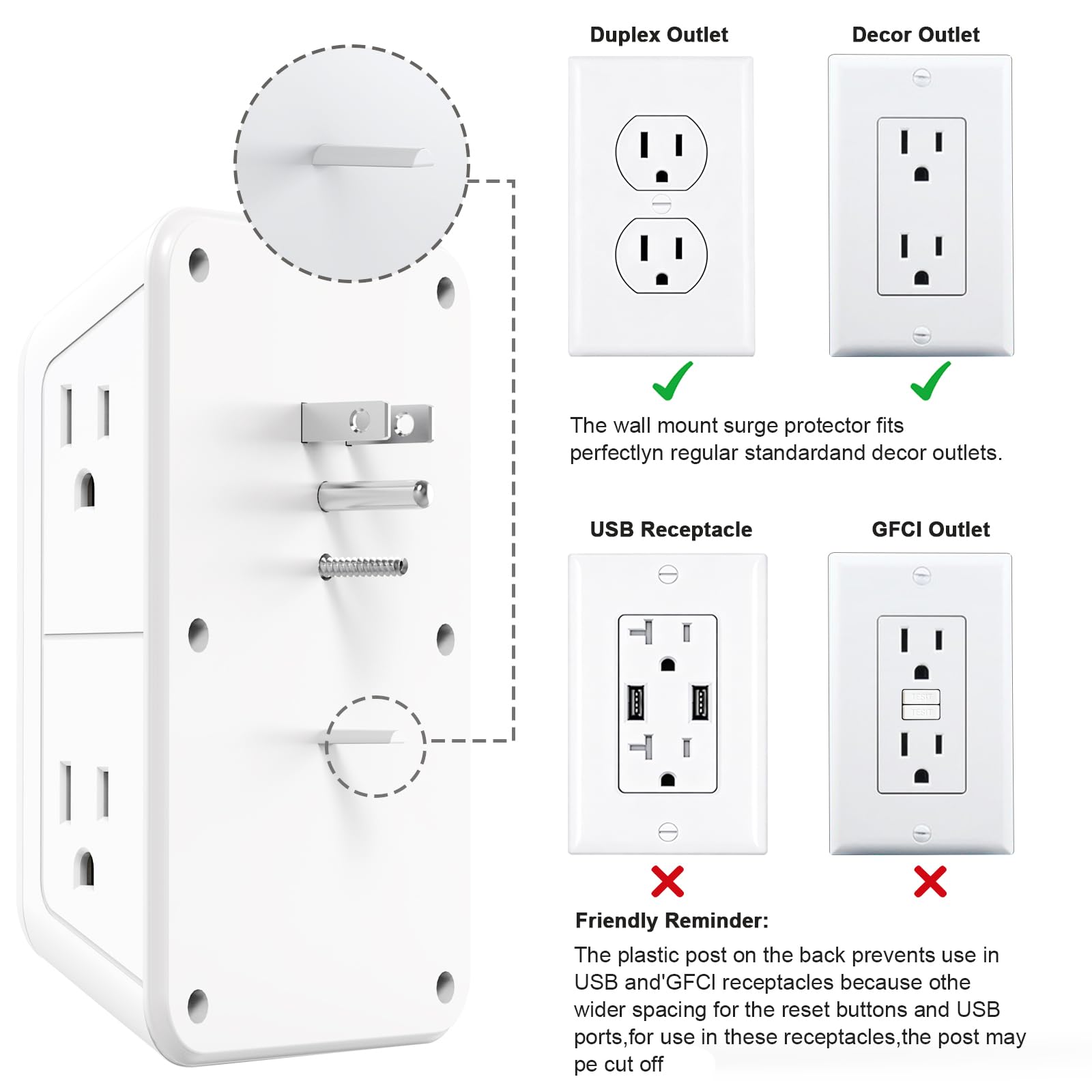 JcBlaon Wall Outlet Extender with Night Light, Power Plug Adapter by JcBlaon - Angle View 8