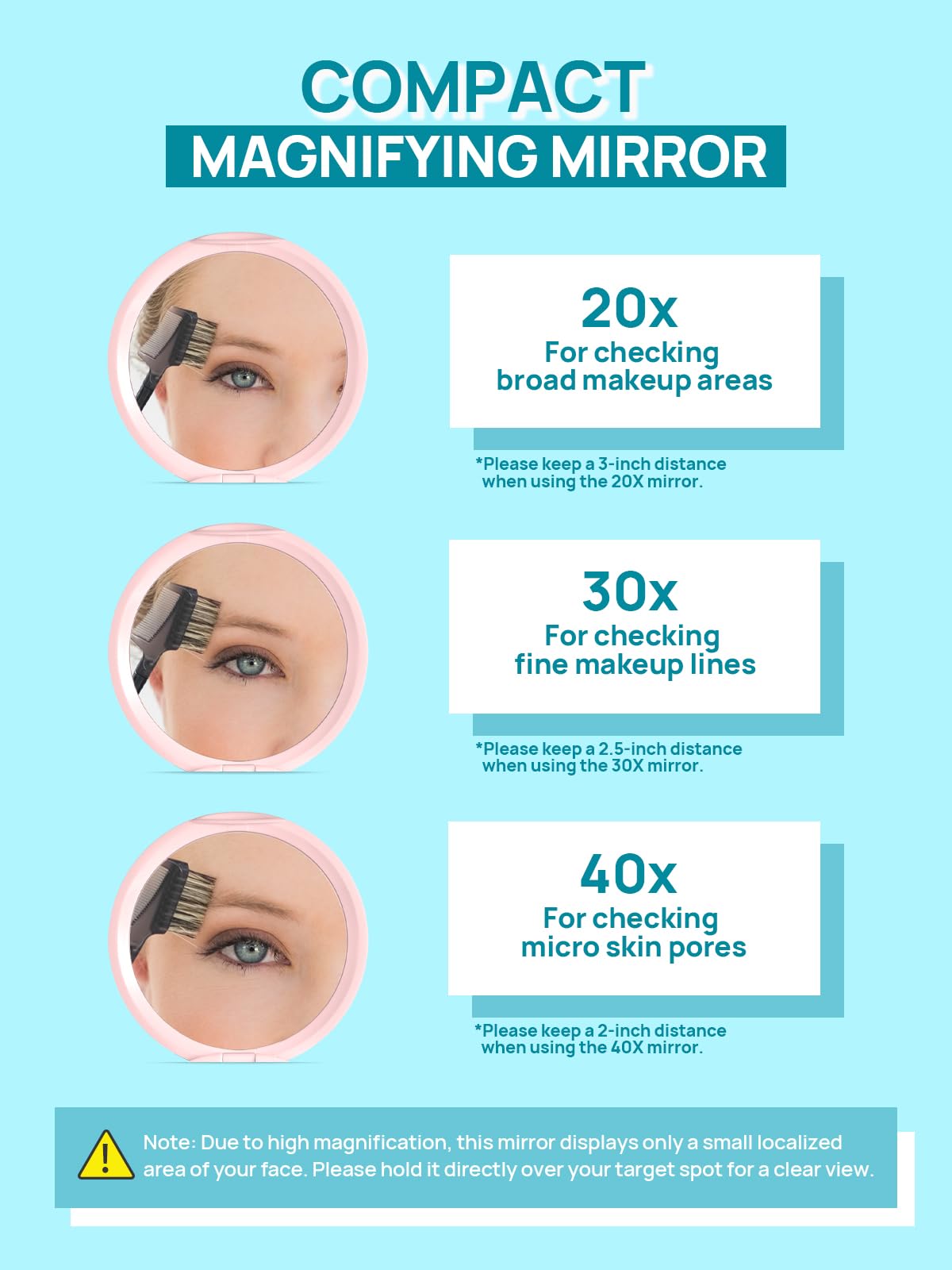 1x 30x Compact Magnifying Mirror for Travel and Makeup 3 in - Macaki Official Product Imagery - 5