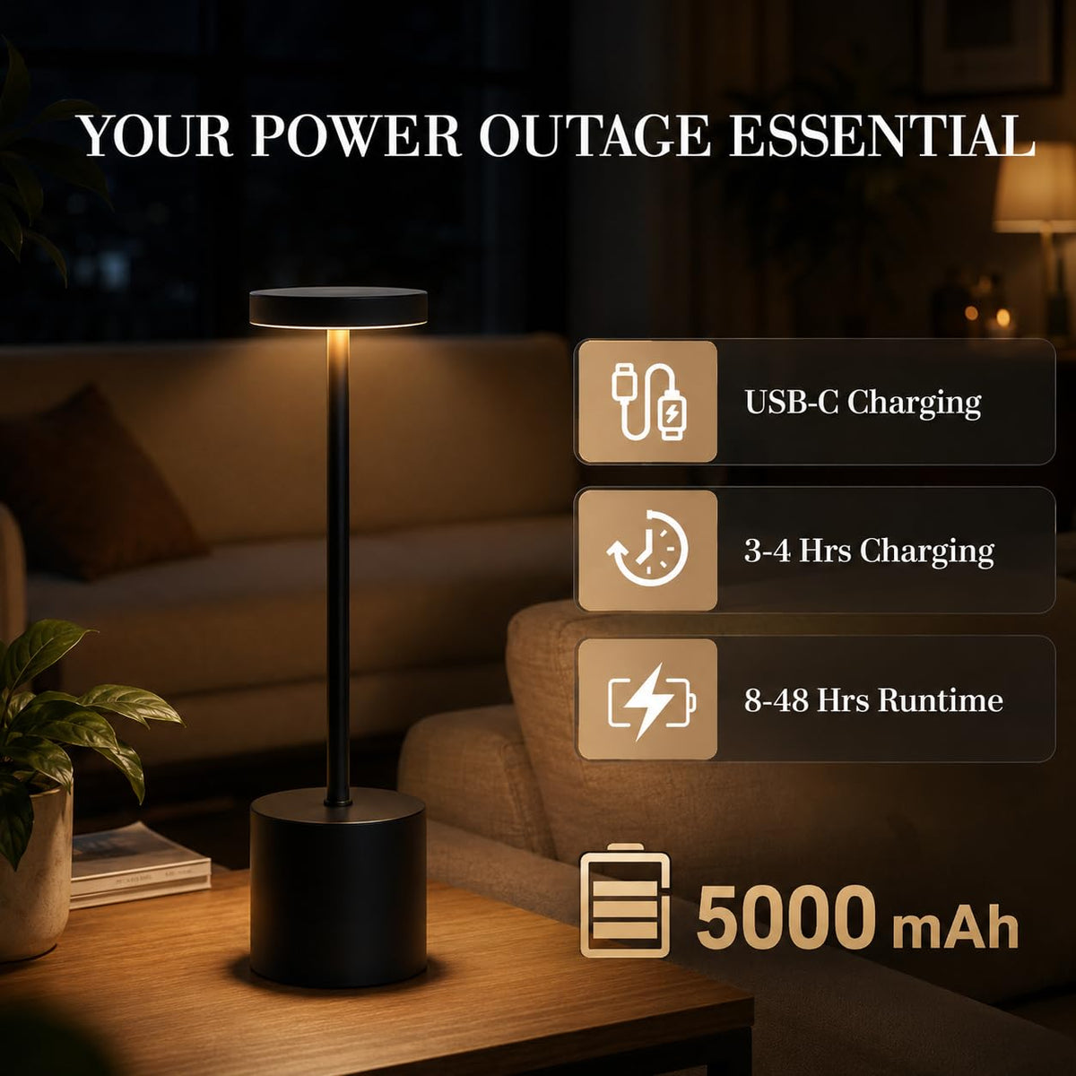 Cordless Table Lamp Set of 2 5000mAh Rechargeable Lamp with - AUDLES Official Imagery - 6