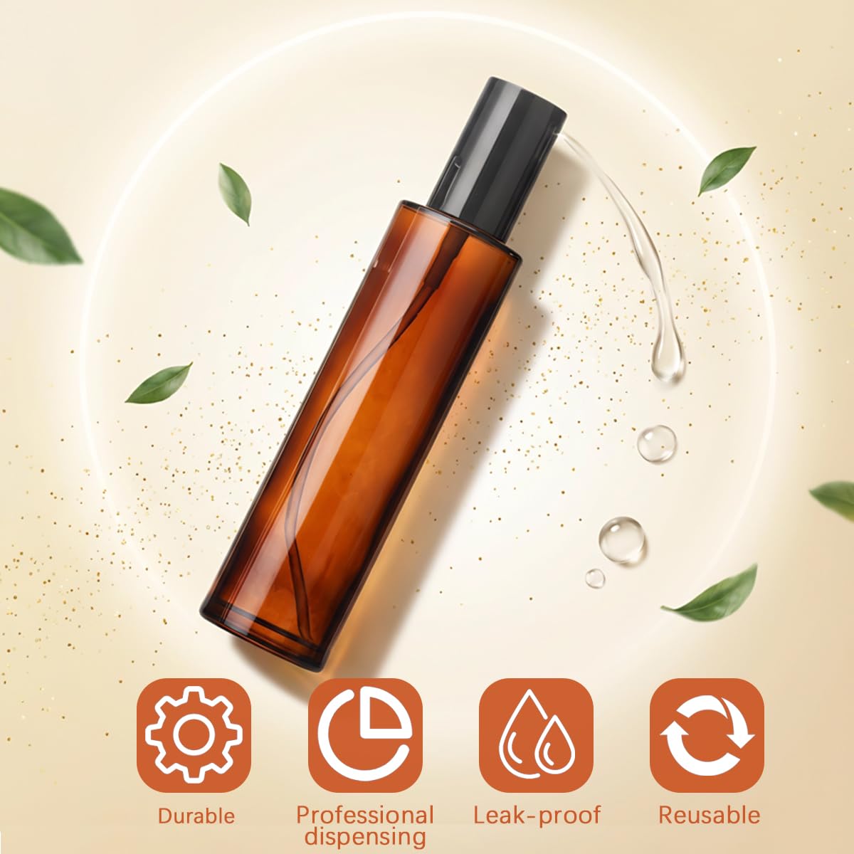 2PCS 60ml/2oz Empty Refillable Amber Glass Lotion Pump Press Bottles Soap Dispensers Containers Jars with Black Cap for Foundation Cream Makeup Removel Oil Shampoo